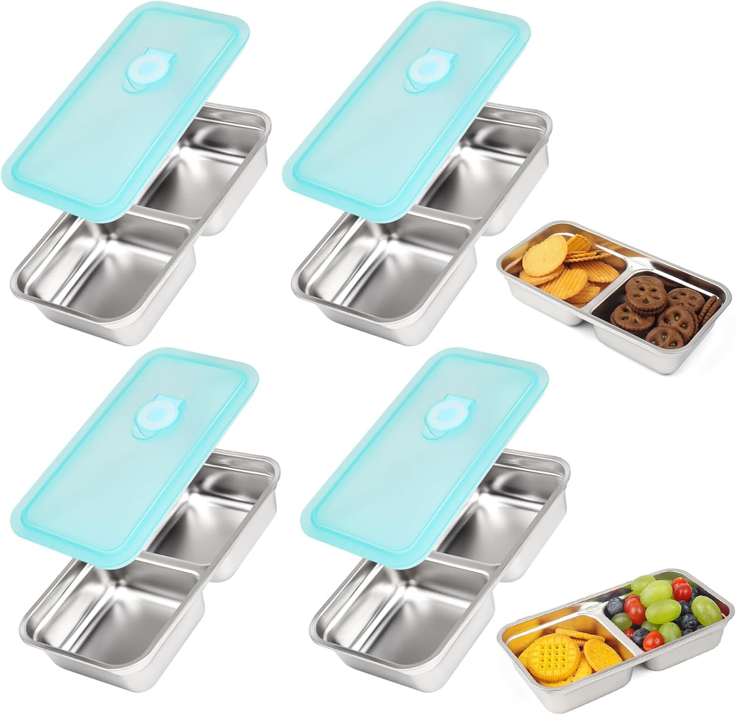 Stainless Steel Snack Containers, 4 Pack Grab and Go Snack Containers Reusable,