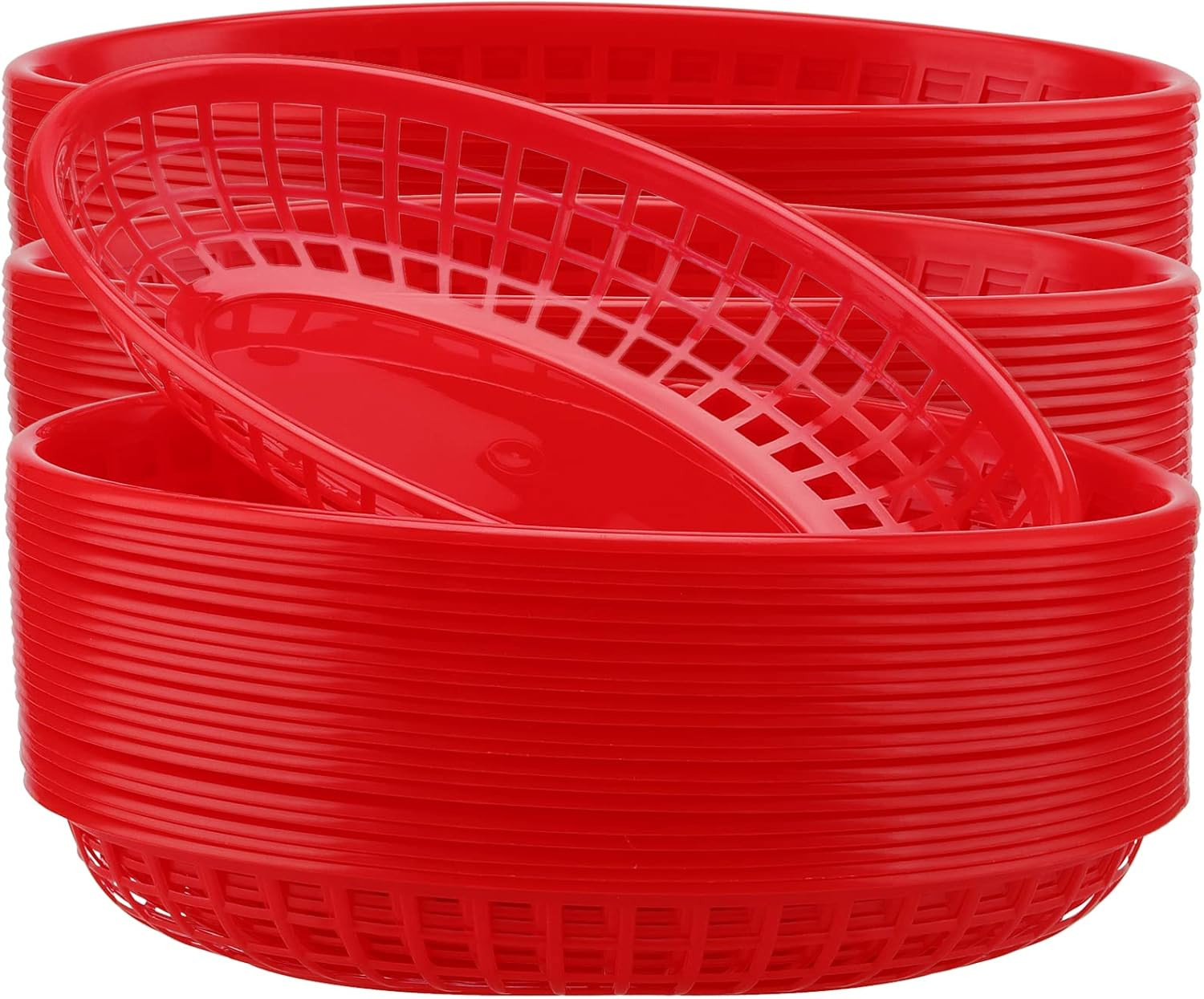 60 Pack 8.9 x 5.5 Inches Red Fast Food Baskets Plastic Food Serving Baskets O…