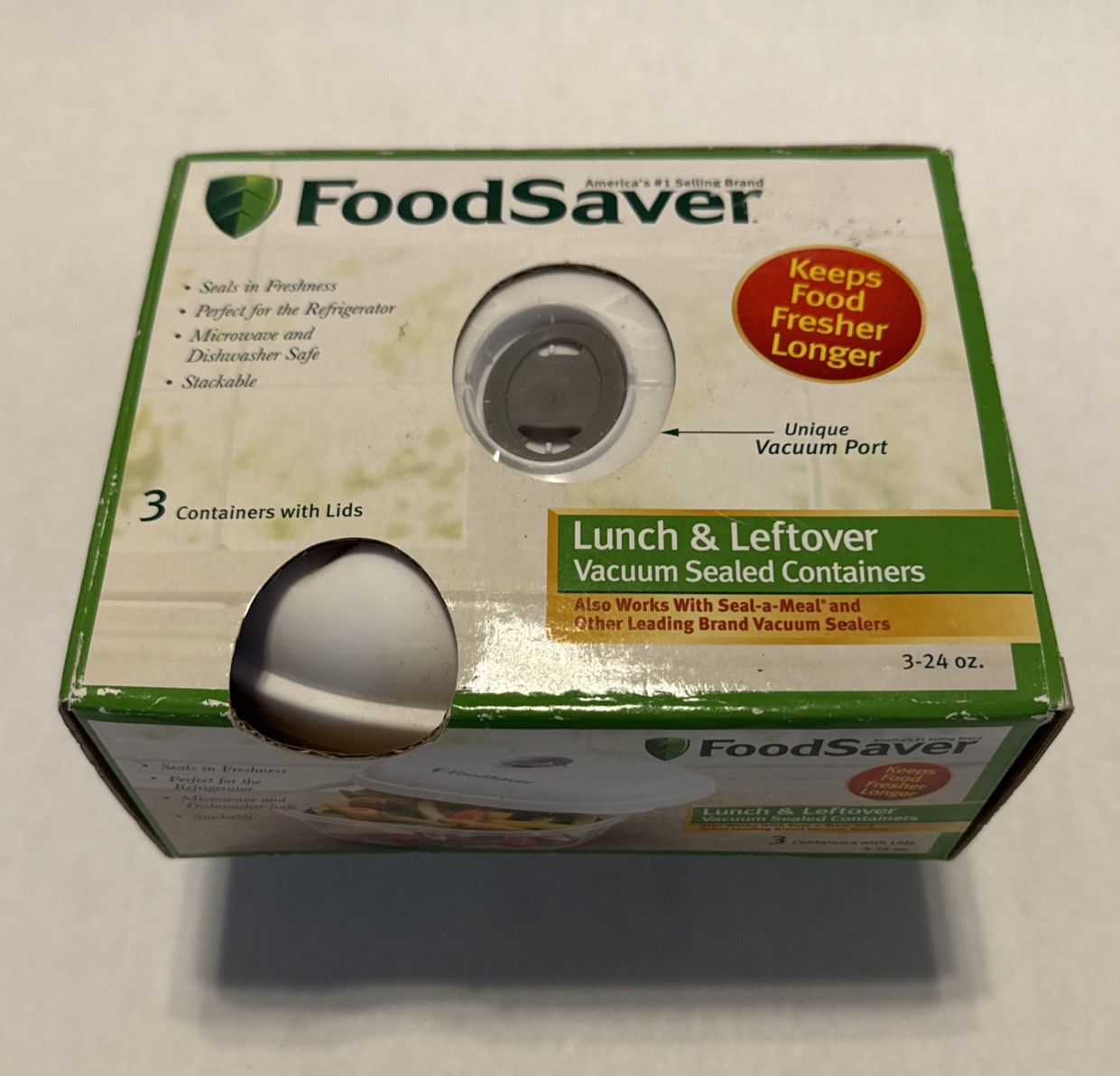 New Food Save Lunch & Leftover Vacuum Seal Containers 3 Pack 24 oz Each