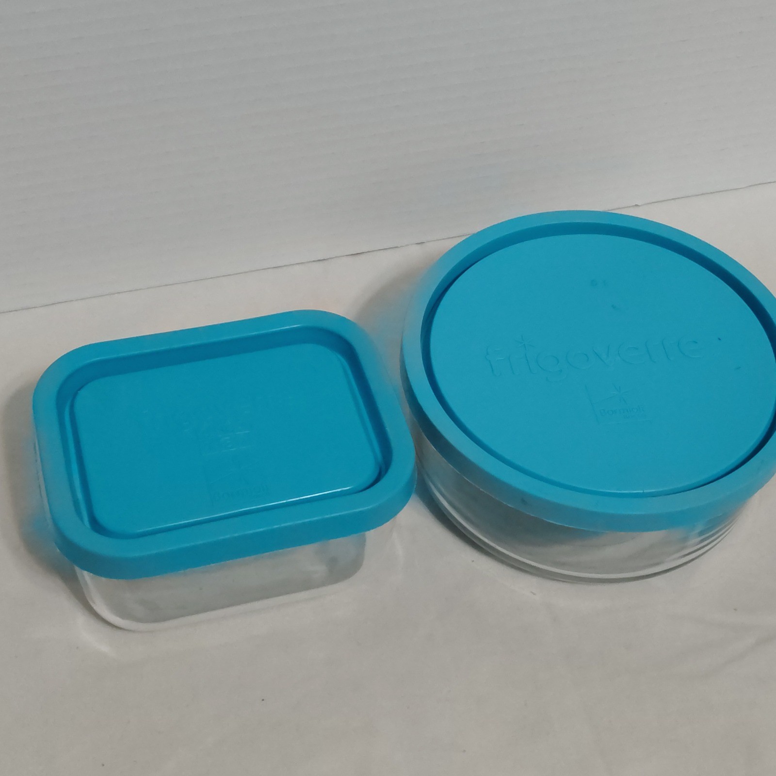 Bormioli Rocco Frigoverre Glass Food Storage Containers Blue Lids Round Square