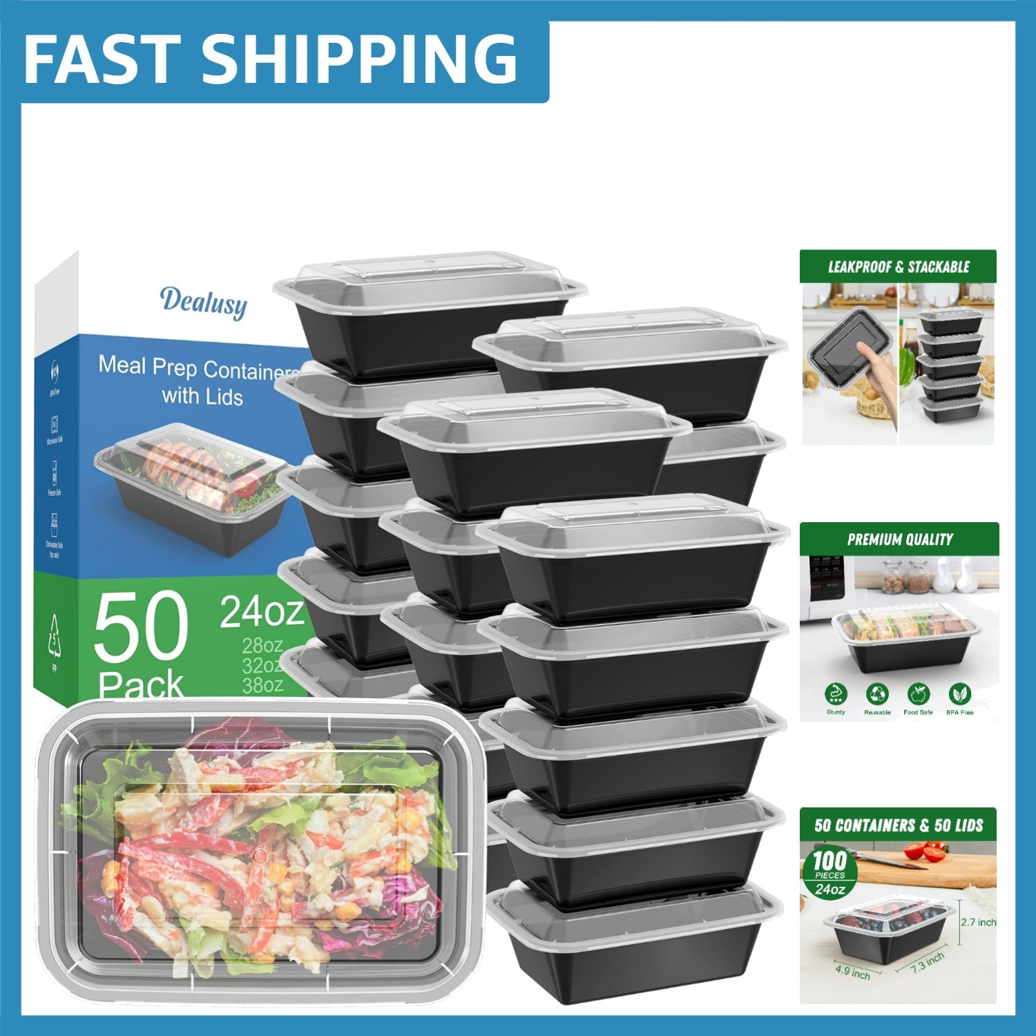 Reusable 24 Oz BPA-Free Meal Prep Containers – Ideal for Freezer & Microwave