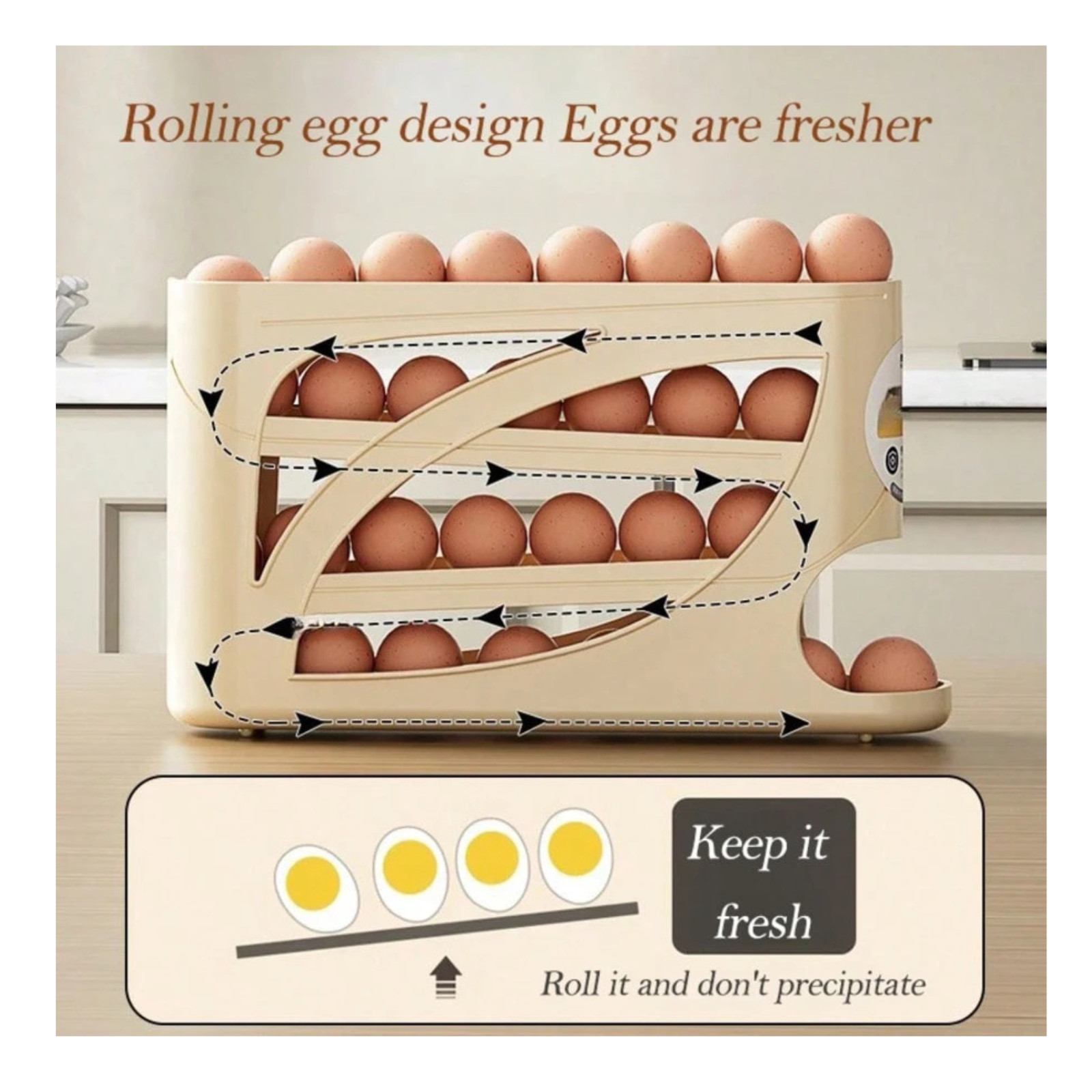 Automatic Rolling Egg Dispenser 4 Tier 30 Eggs Storage Holder Fridge Organizer