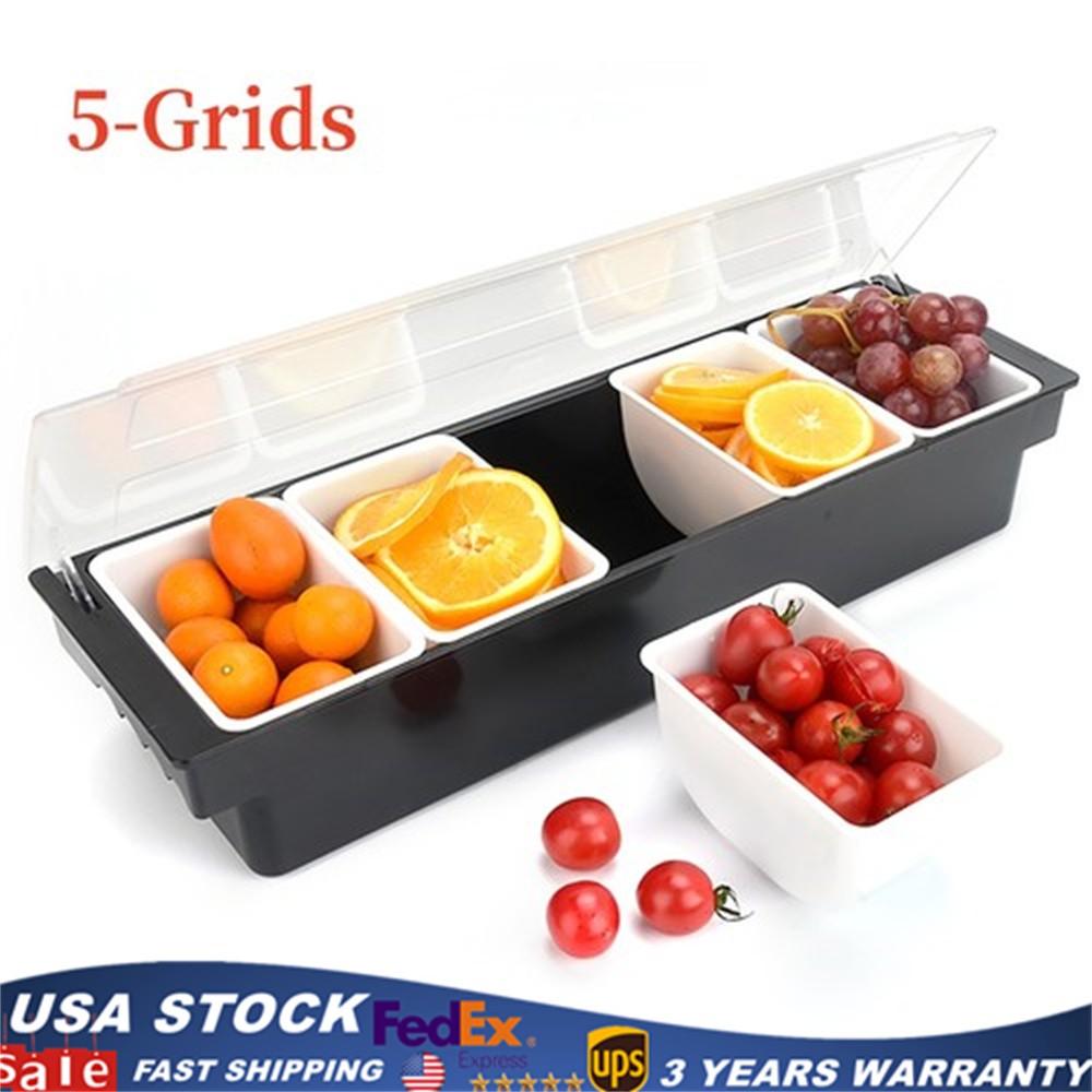 Bar 5 Compartments Condiment Dispenser Chilled Server Caddy Food Tray Salad Tray