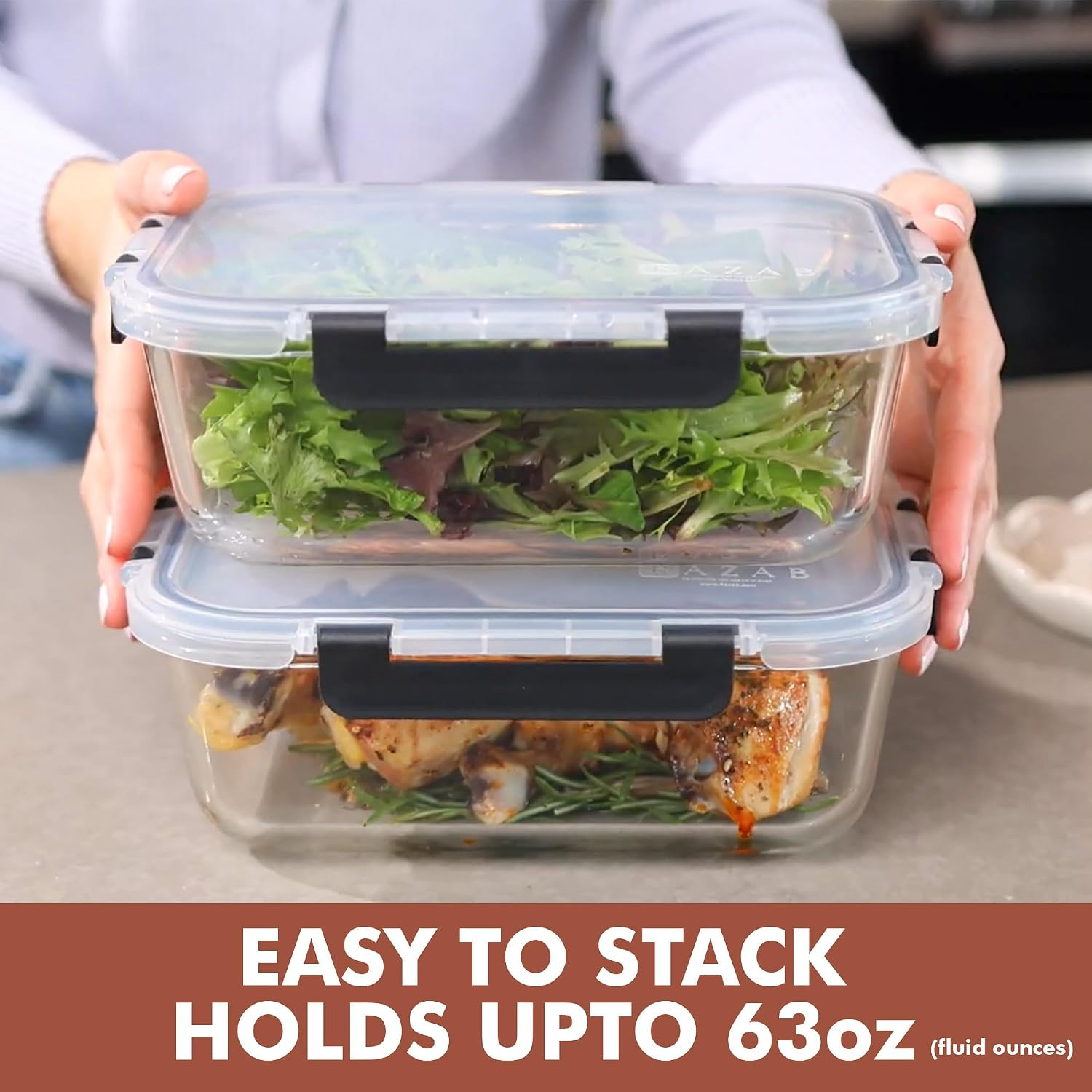 Large Glass Food Storage Containers with Lids – 2 Pcs, 63 Oz, BPA Free