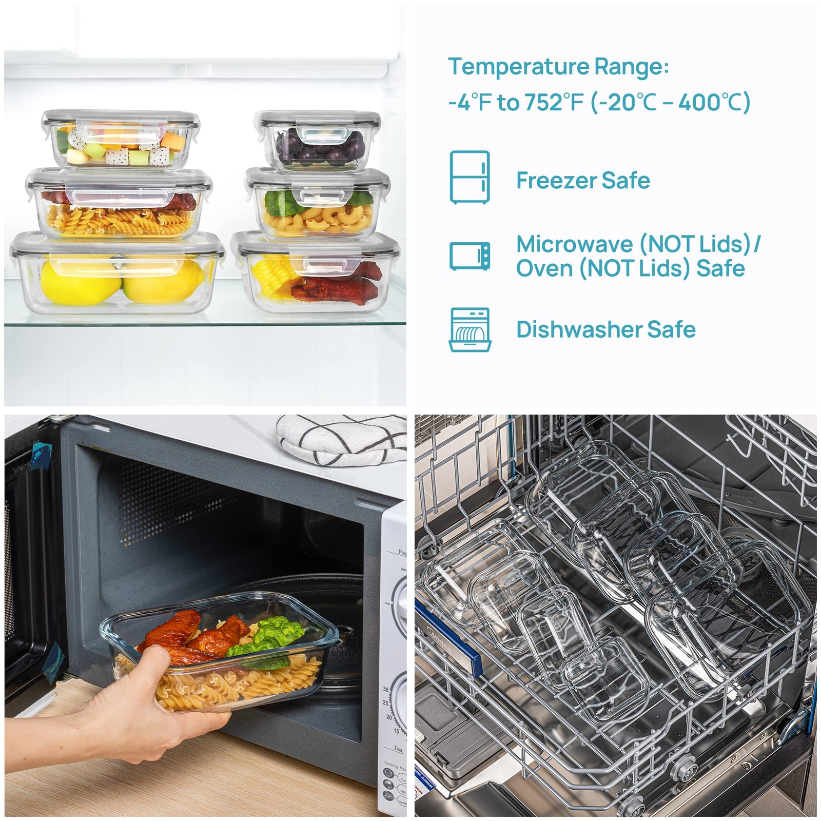 8 Pack Glass Food Storage Containers with Airtight Lids, Glass Meal Prep Cont…