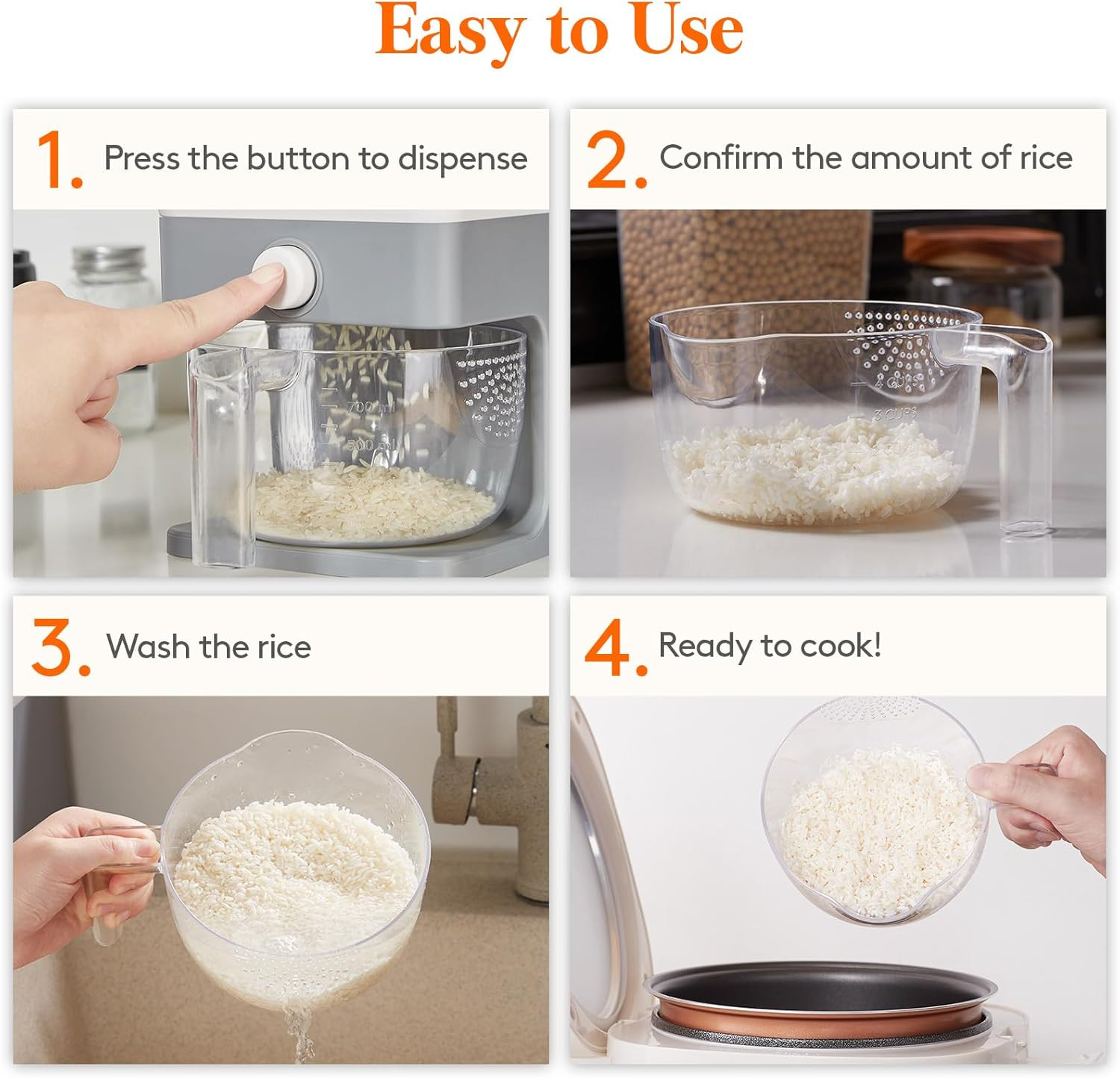 25L Rice Dispenser with Measuring Cup, BPA-Free, Moisture-Proof Storage, Grey