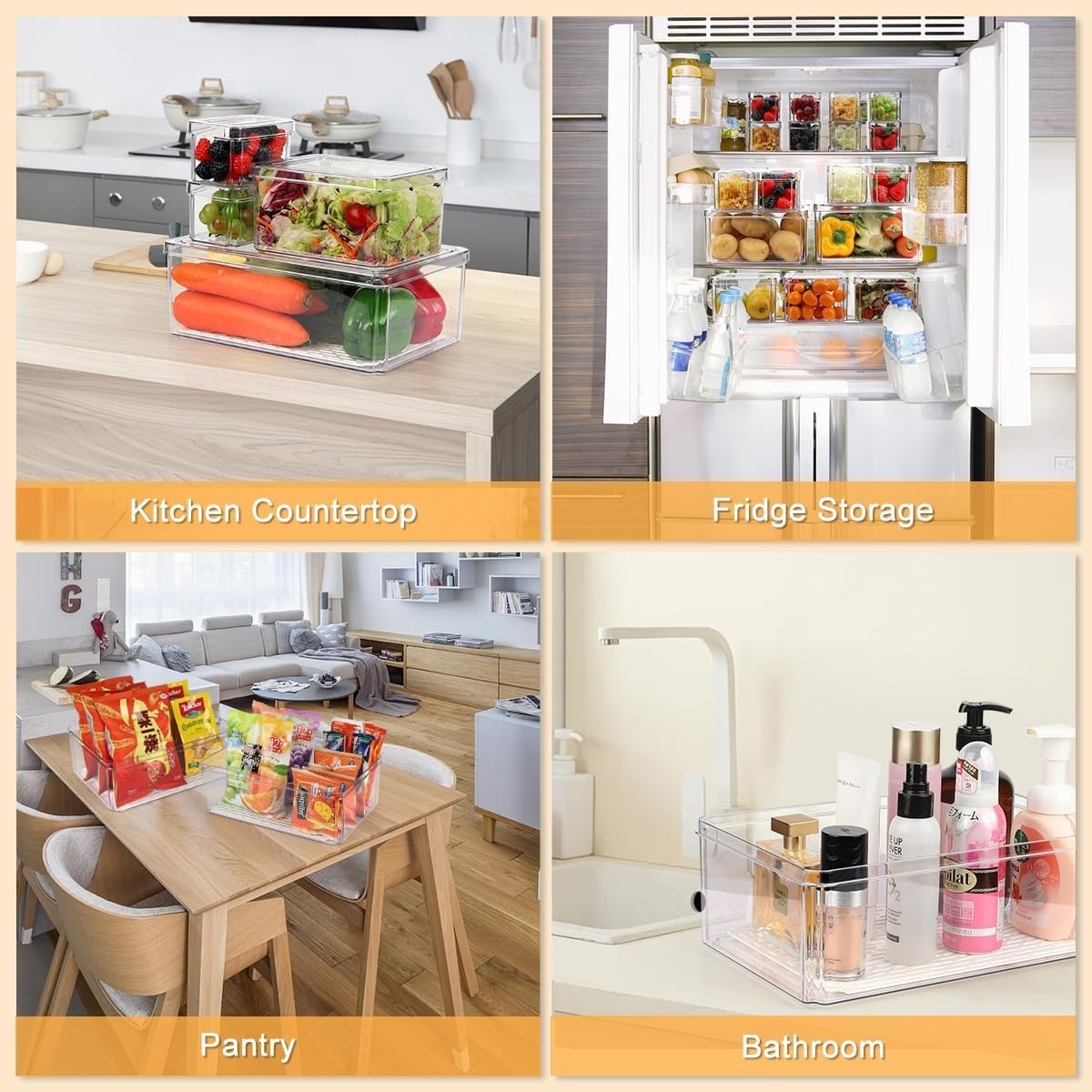 14-Piece Fridge Organizer Set, BPA-Free Clear Bins