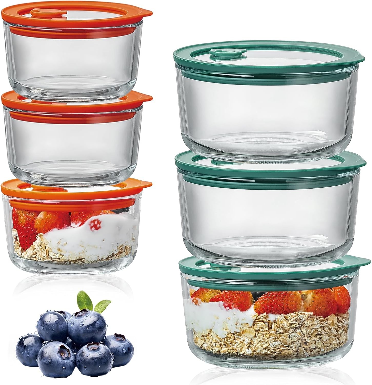 1Cup & 2 Cup Glass Storage Containers with Glass Lids(6Pack),100% Plastic Fre…