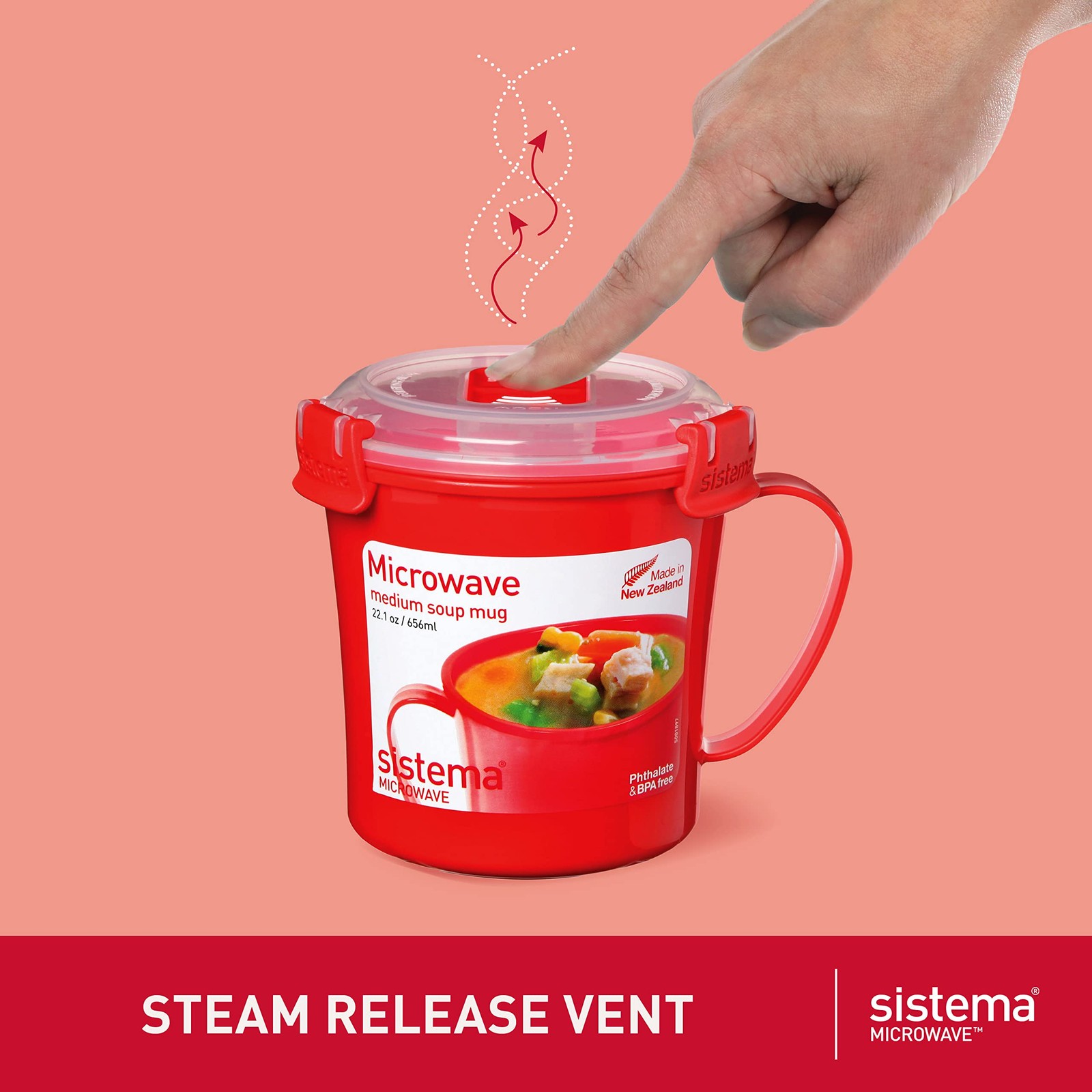 Microwave Soup Mugs | 656 ml | Microwave Food Containers with Steam Release V…