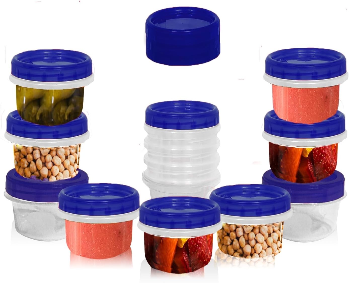 “12 Pack Twist Cap Food Storage Containers with Blue Screw on Lid- 4 oz Reusa…