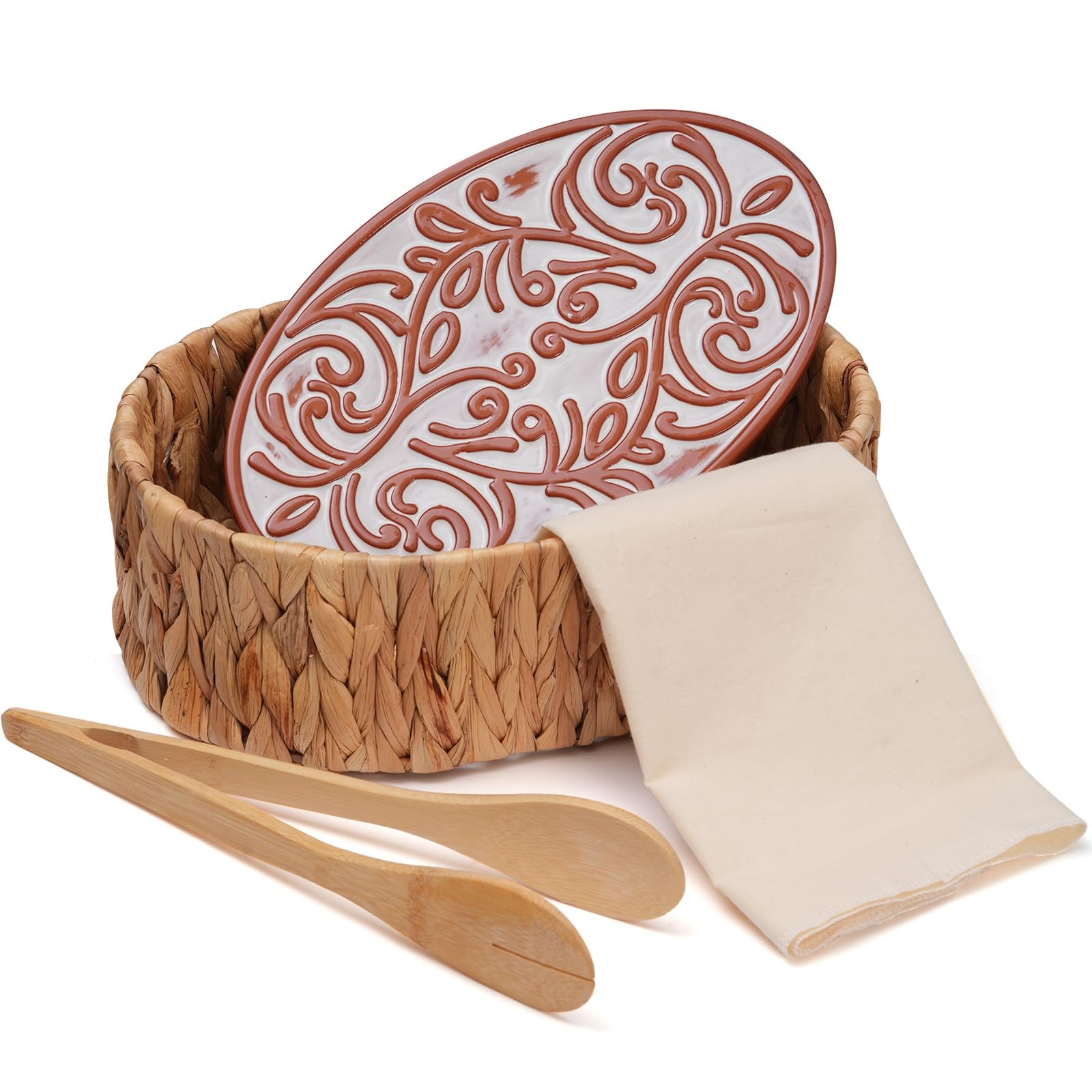 Bread Warmer Basket with Stone – Includes Linen Towel and Clips,Bread Baskets…