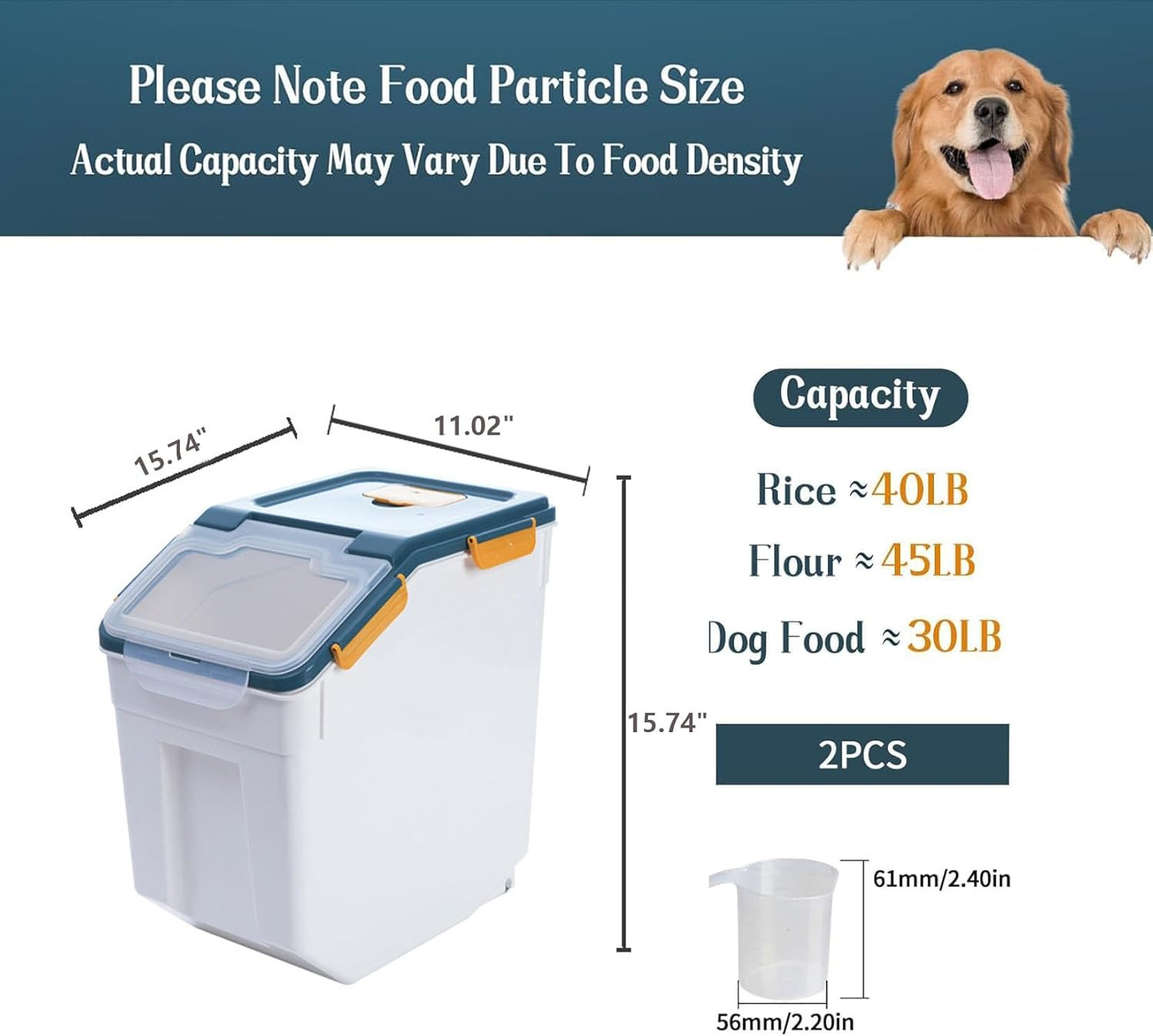 Airtight 50L Flour Storage Containers (2 Pack) – BPA Free, Locking Lid, Blue