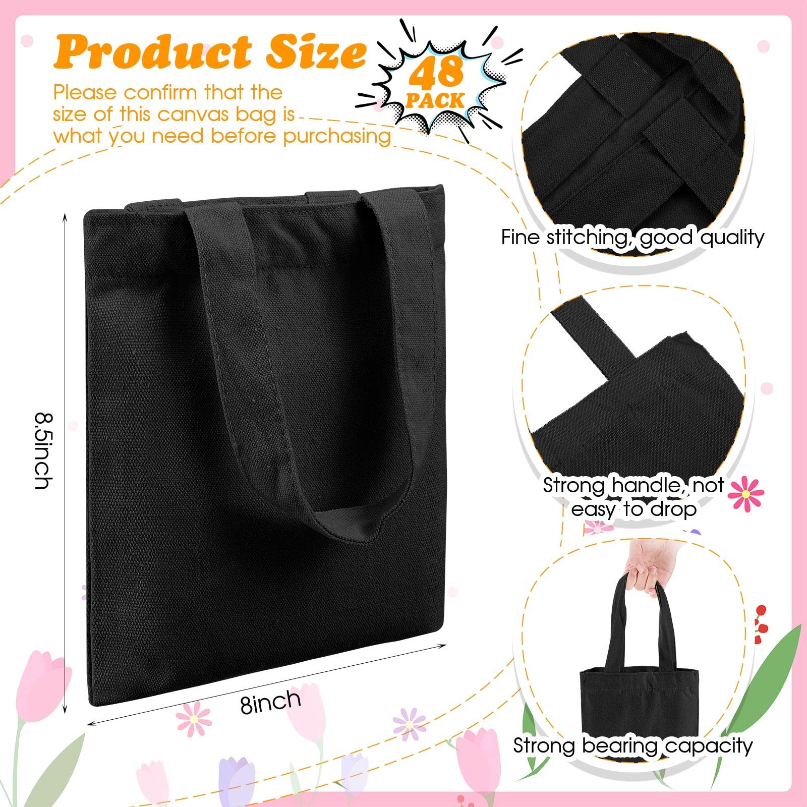 Amylove 12 Pcs Mini Sublimation Blank Canvas Tote Bags Reusable 8.5×8″