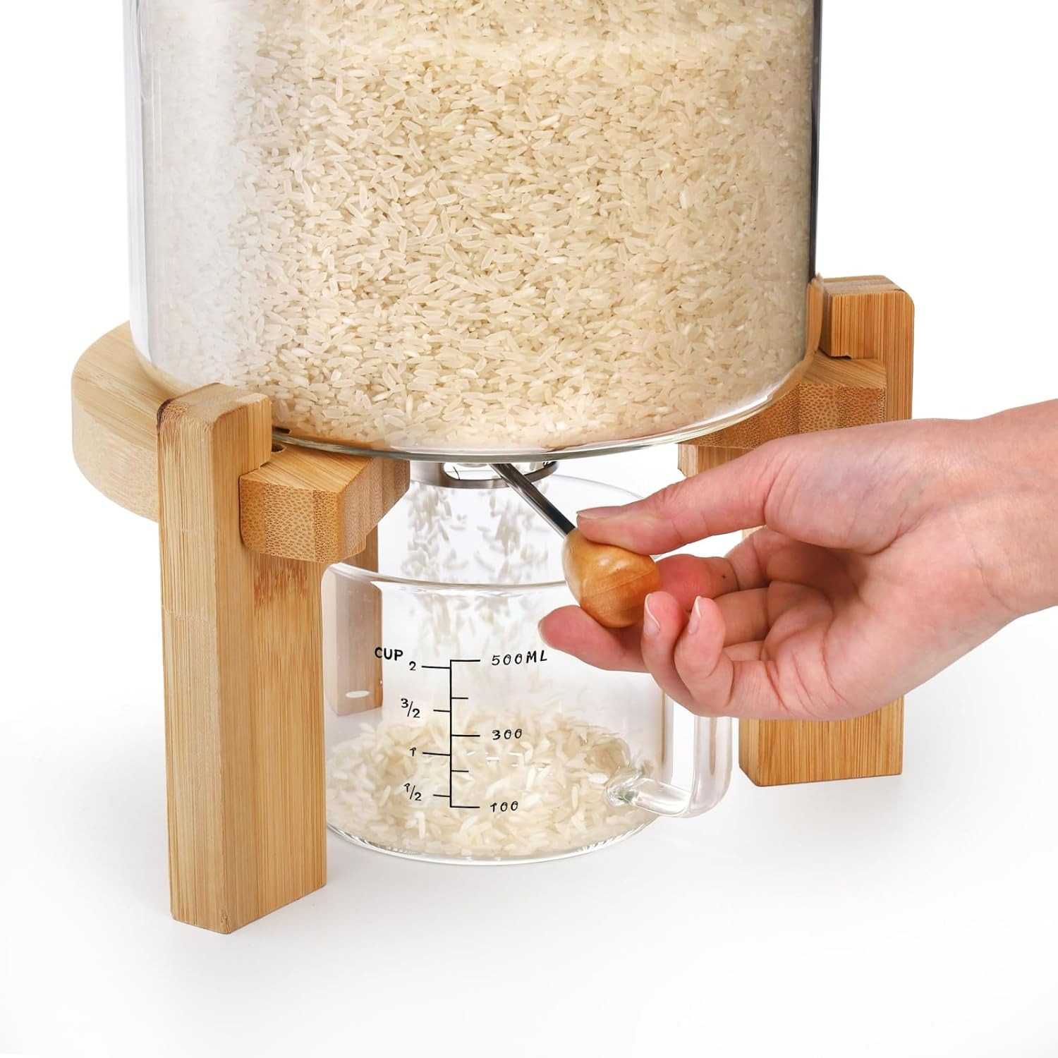 5L Glass Rice Dispenser with Bamboo Stand & Airtight Food Storage Bin