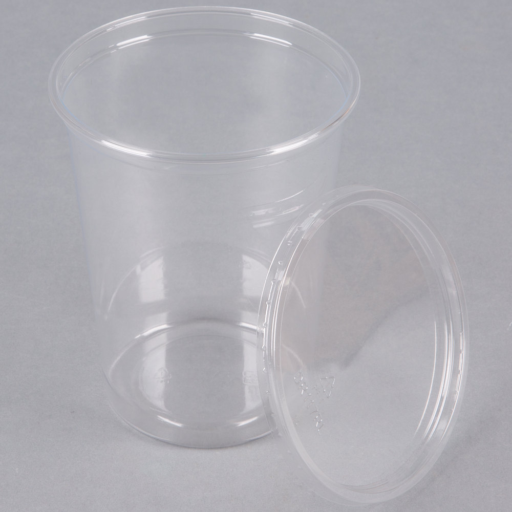 32 oz Plastic Clear Round Deli Food/Soup Storage Container Cups w/ Lids 250 pack