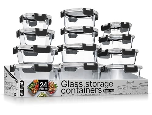 BAKKEN BOROSILICATE GLASS FOOD STORAGE CONTAINERS WITH LIDS 24 PIECES – BLACK
