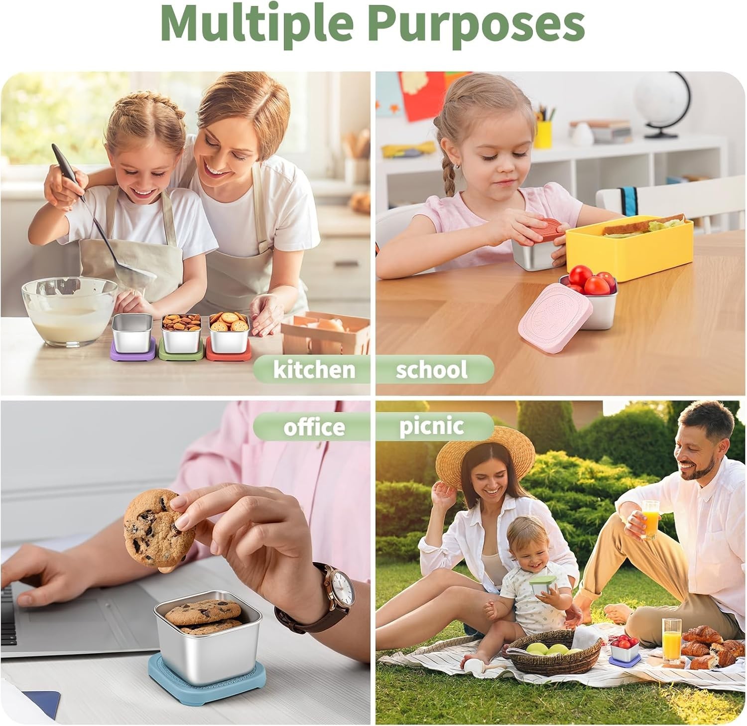 6 Oz Stainless Steel Snack Containers for Kids – 6 Pack Metal Food with Lids