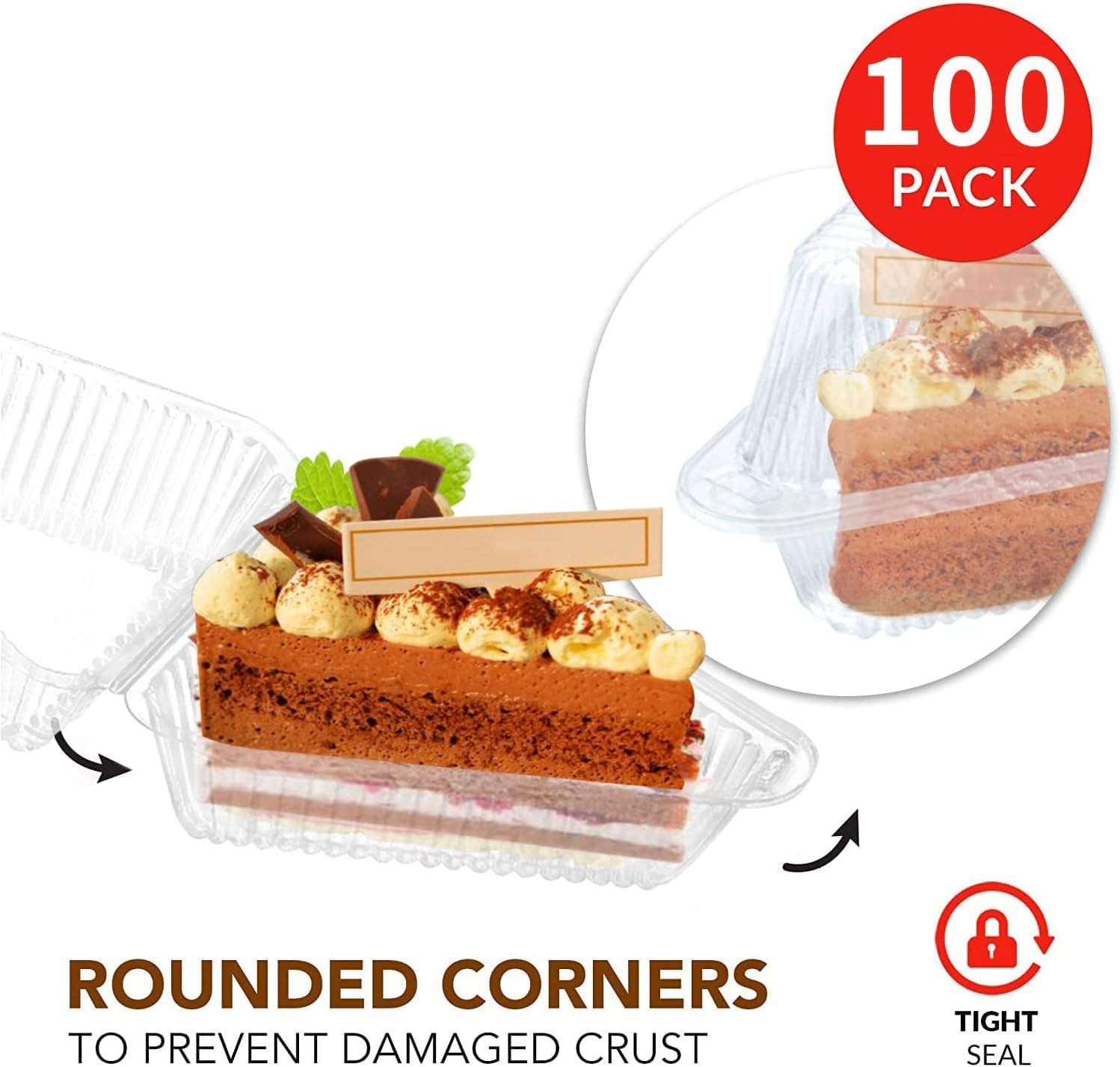 100 Pzs Envases Plastico 433In Con Tapa Para Rebanadas De Pastel Hogar Y Cafe