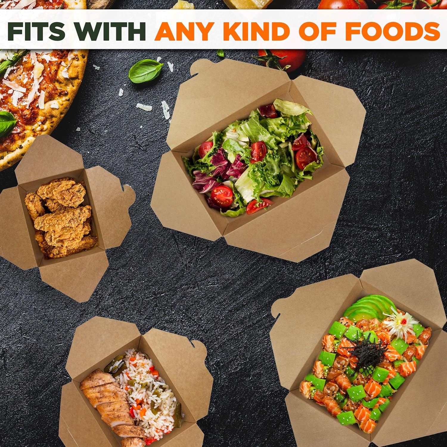 Fit Meal Prep 48 oz To Go Boxes, Paper Take Out Containers, Lunch Meal Food Boxe