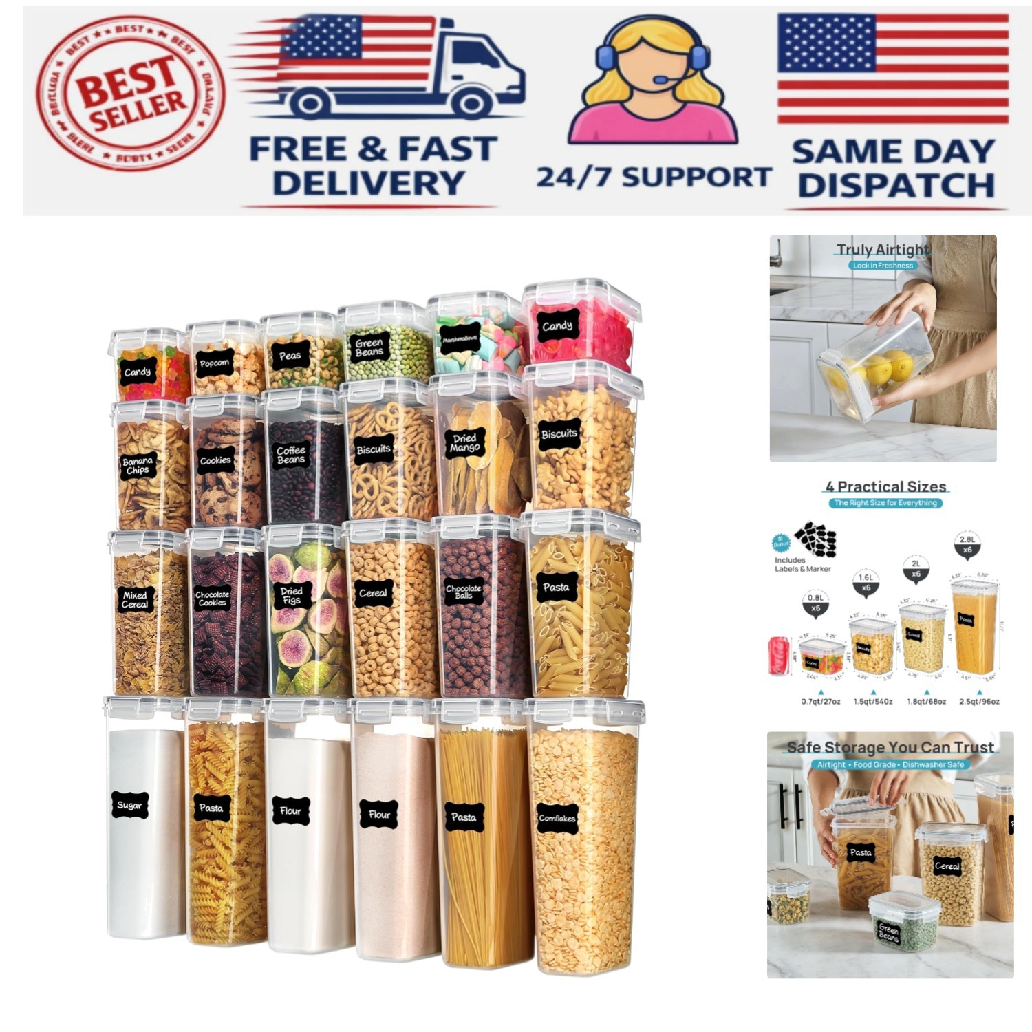 24-Piece Airtight Food Storage Canisters – BPA Free, Stackable Gray Containers