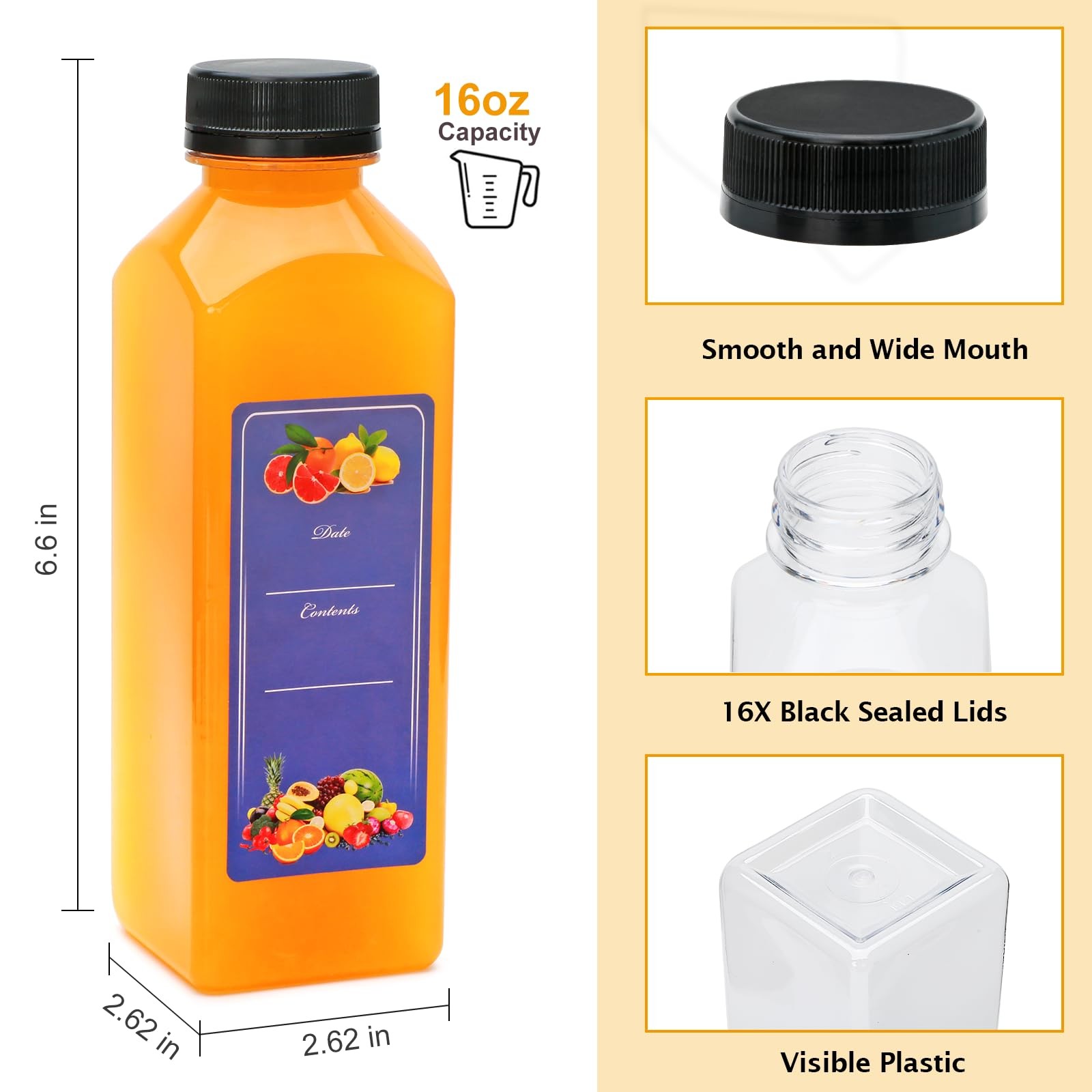 16oz Plastic Juice Bottles with Caps,Plastic Bottles with Black Tamper Proof …