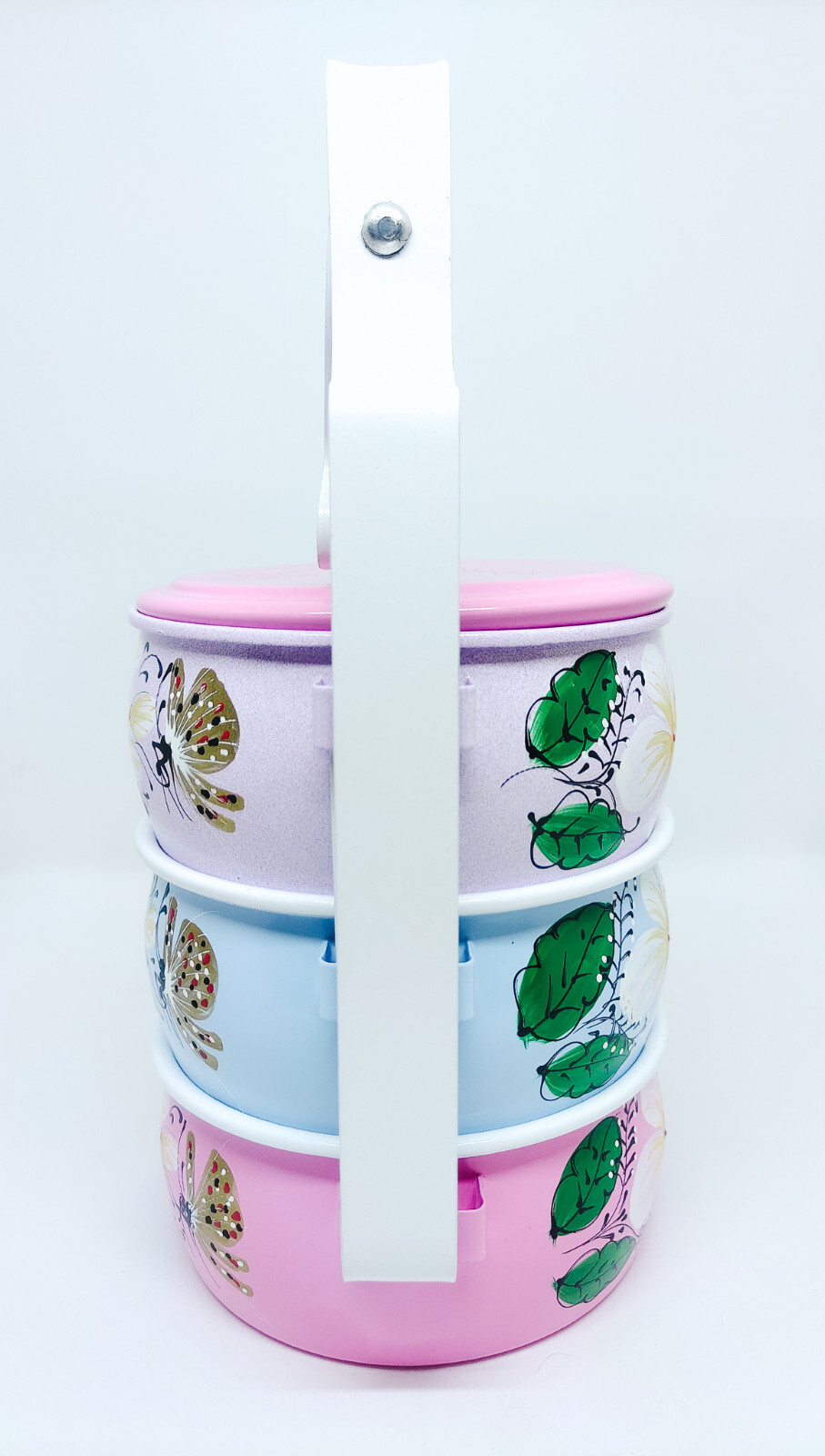 Metal 100% food safe 11cm. Hand-painted Thailand tradition Tiffin box