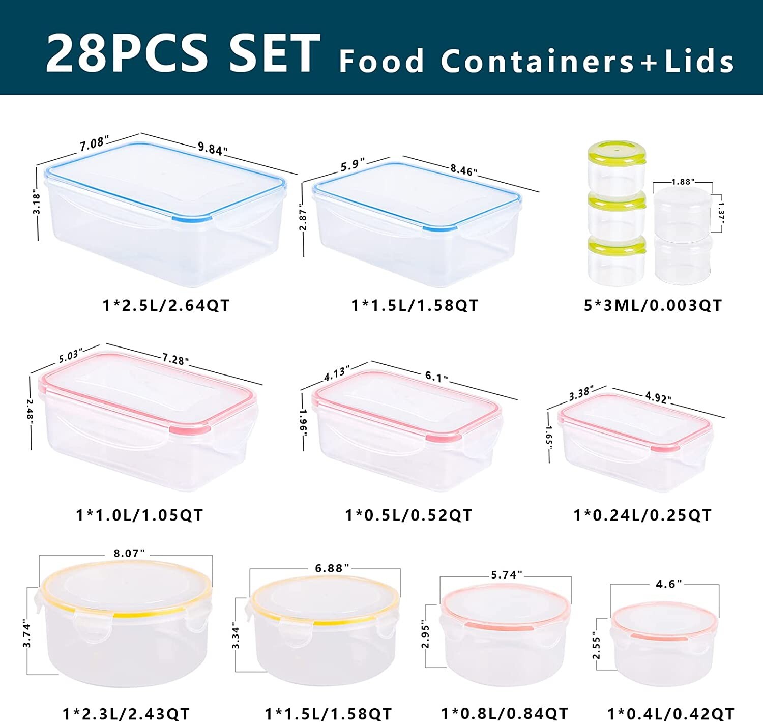 envases de porciones recipientes de Plásticoalmacenamiento alimentos cocina 14PC