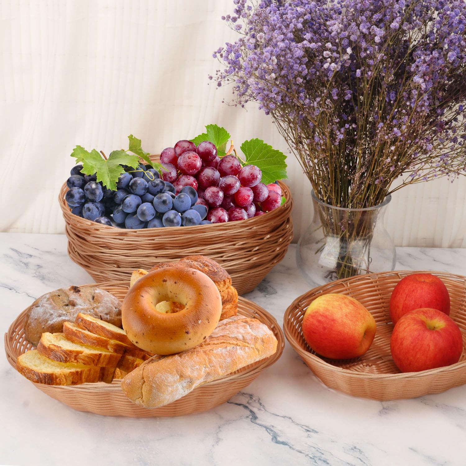 Oval Poly Wicker Bread Baskets Plastic Food Organizer 10 PCS Fits 11 Inch