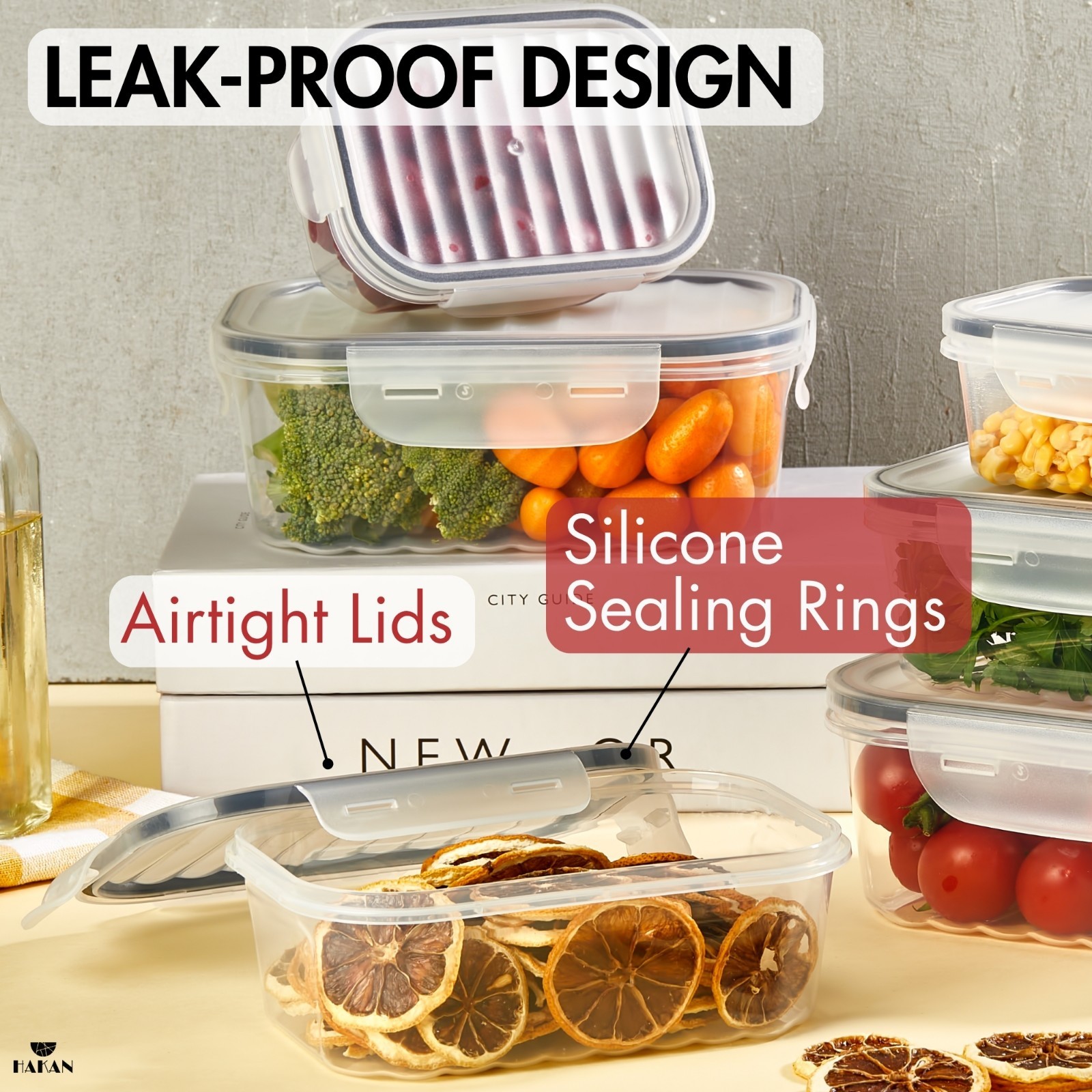 Hakan Airtight Food Storage Containers 3-Pack Locking Lids Stackable Leakproof