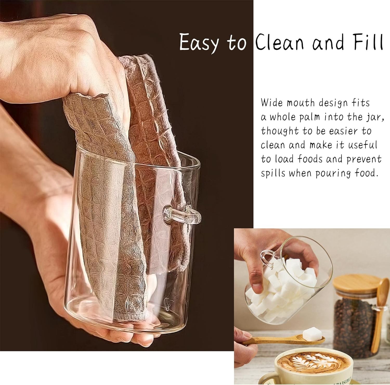 Elegant 15oz Glass Sugar Jar with Bamboo Lid & Spoon – Airtight Kitchen Canister