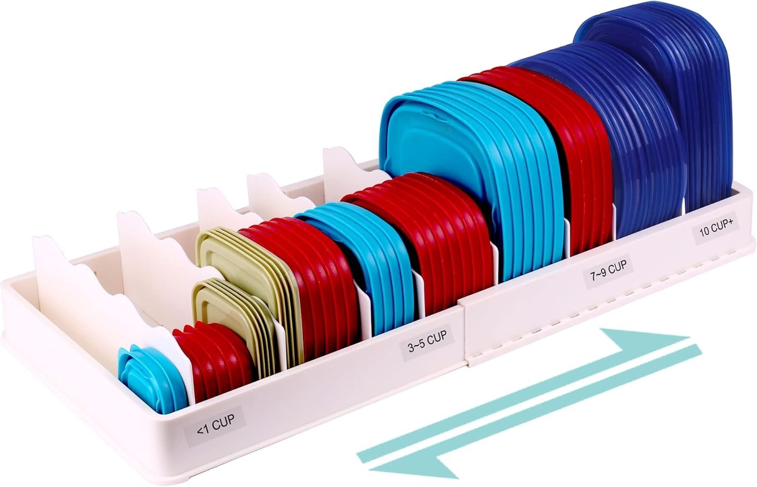Expandable Food Storage Container Lid Organizer Includes 8 Adjustable Dividers