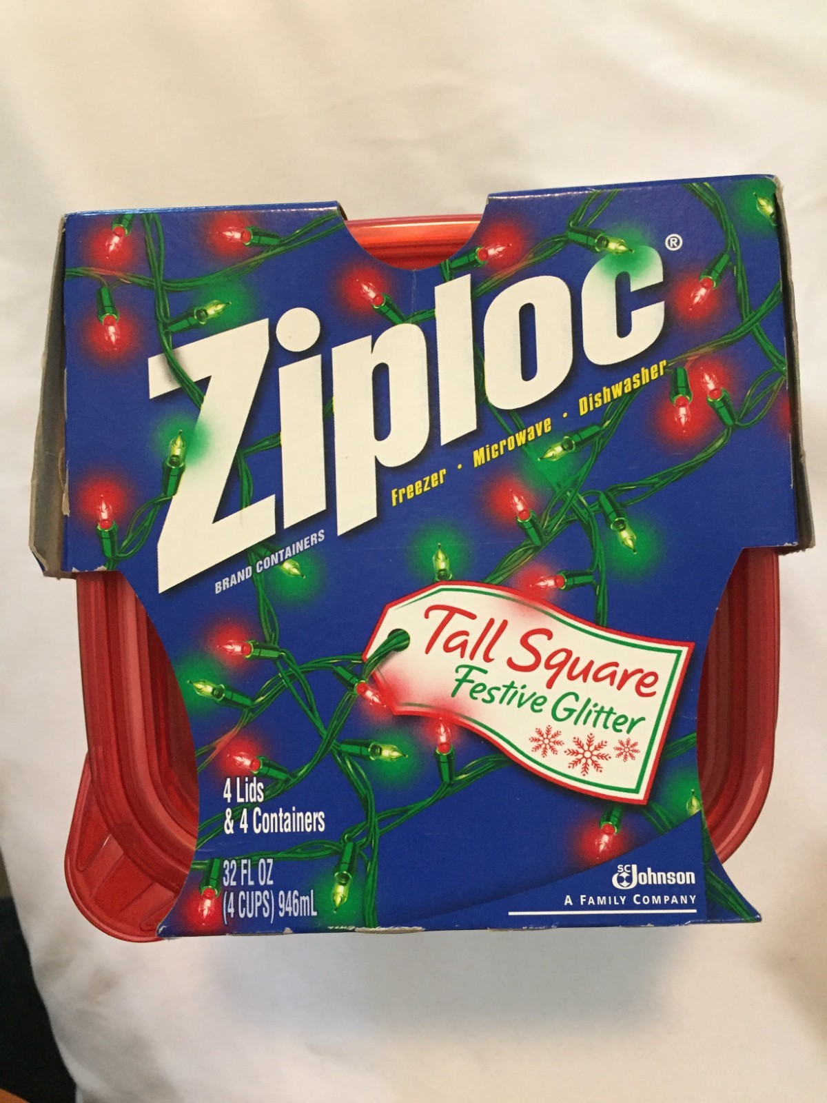 Ziploc TALL Square 4 Containers 4 Lids Glitter Red Limited Edition Holiday NOS