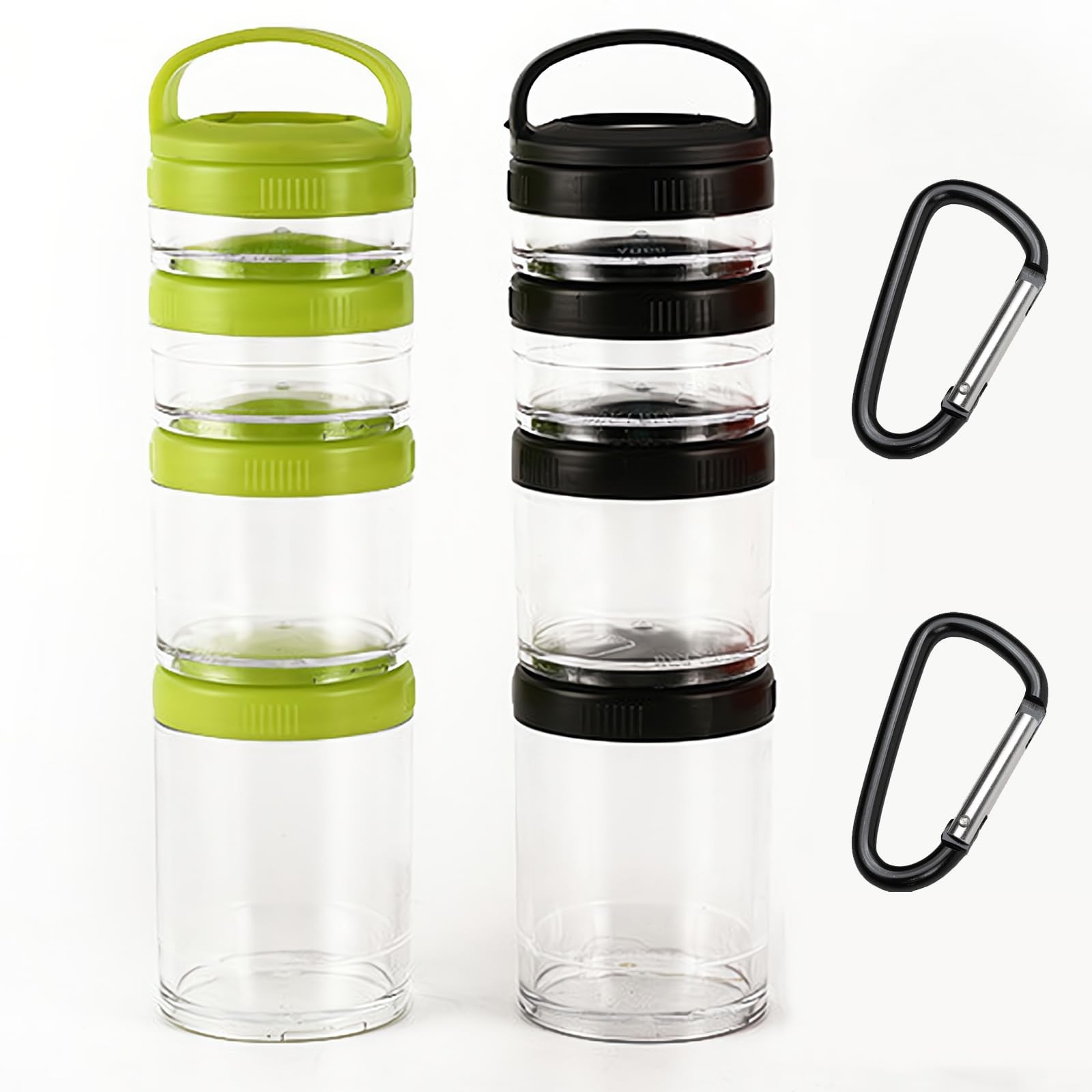 2PCS Stackable Snack Container and Protein Powder Shaker Cup, Portable Keycha…