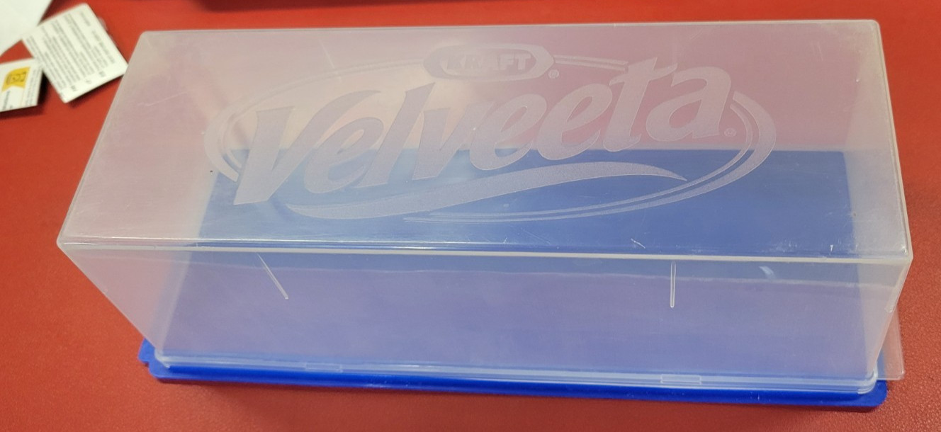 Kraft Velveeta Cheese Box Keeper Container Clear and Blue Plastic Fine Condition