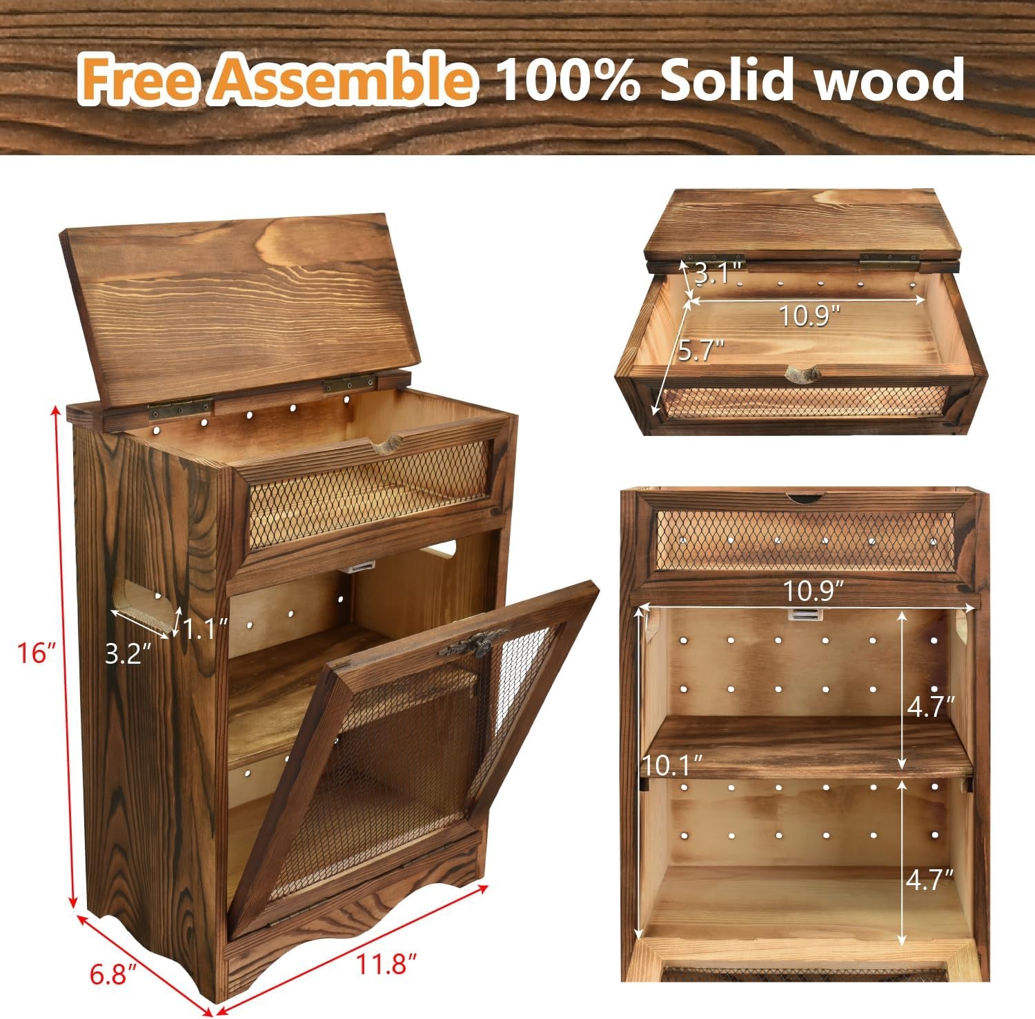 Design Free Assemble Wooden Countertop Potato and Onion Storage Bin Box,Counter