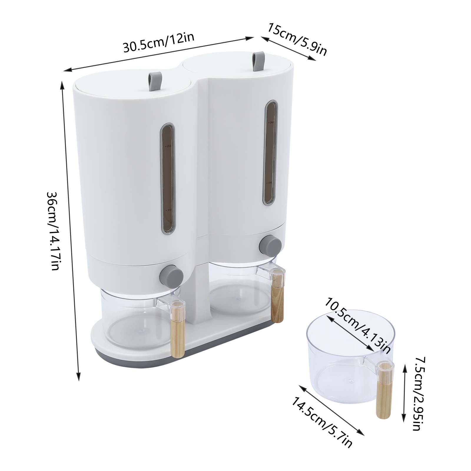 Free-standing Dual Control Food Storage Dispenser w/2 Rice Cups grains, rice