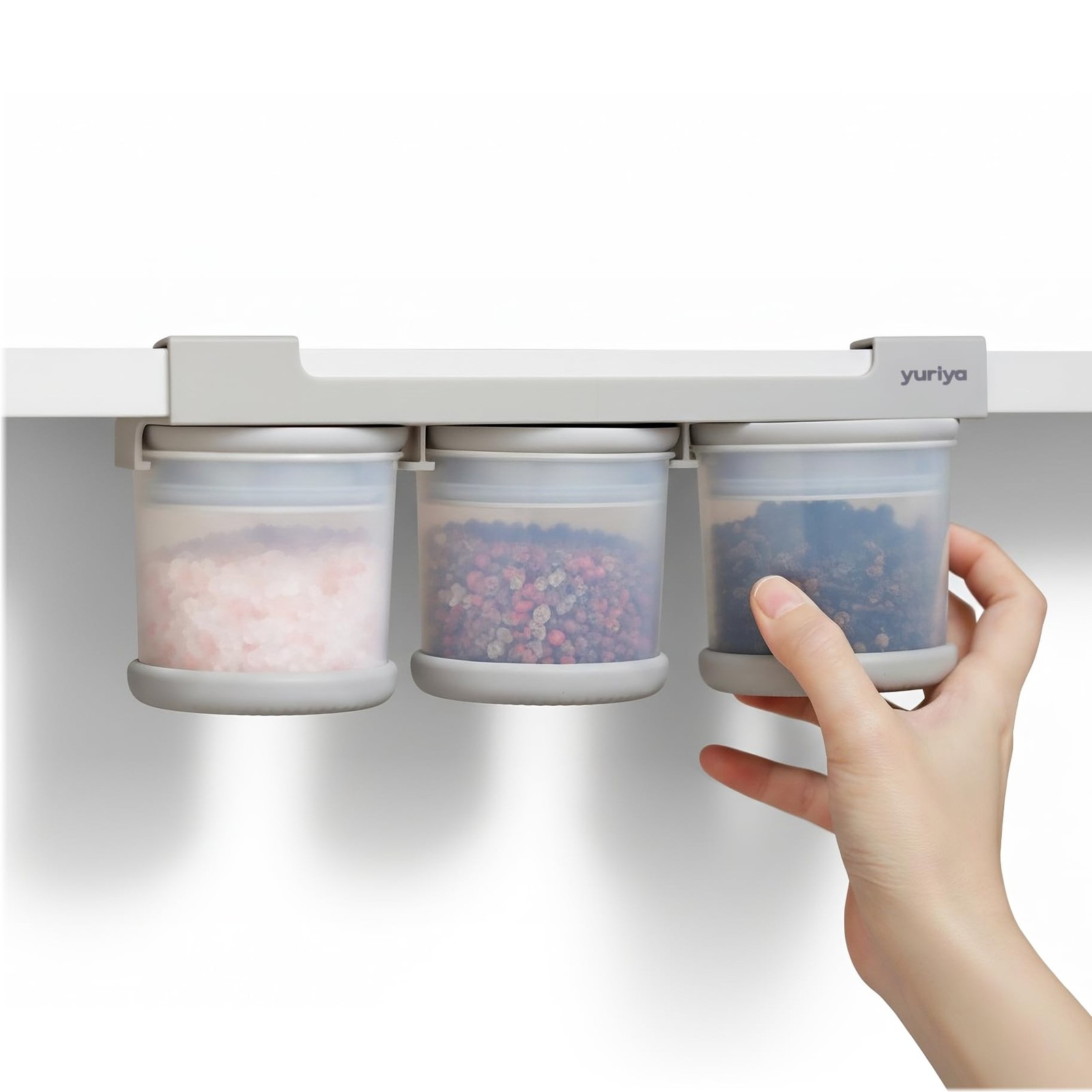 Under Cabinet Spice Rack Shelf Organizer 3 Airtight Hanging Jars Seasoning