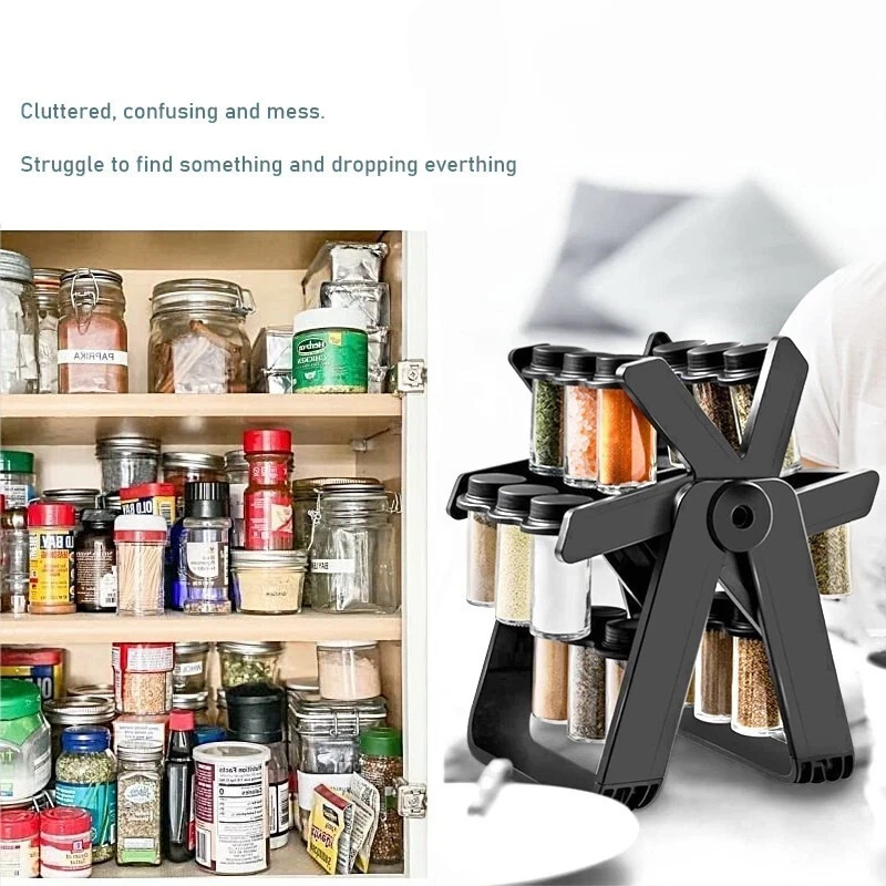 DESSINI ITALY 18 IN 1 Rotating Spice Tower Rack Glass Bottle Organiser Salt Stor