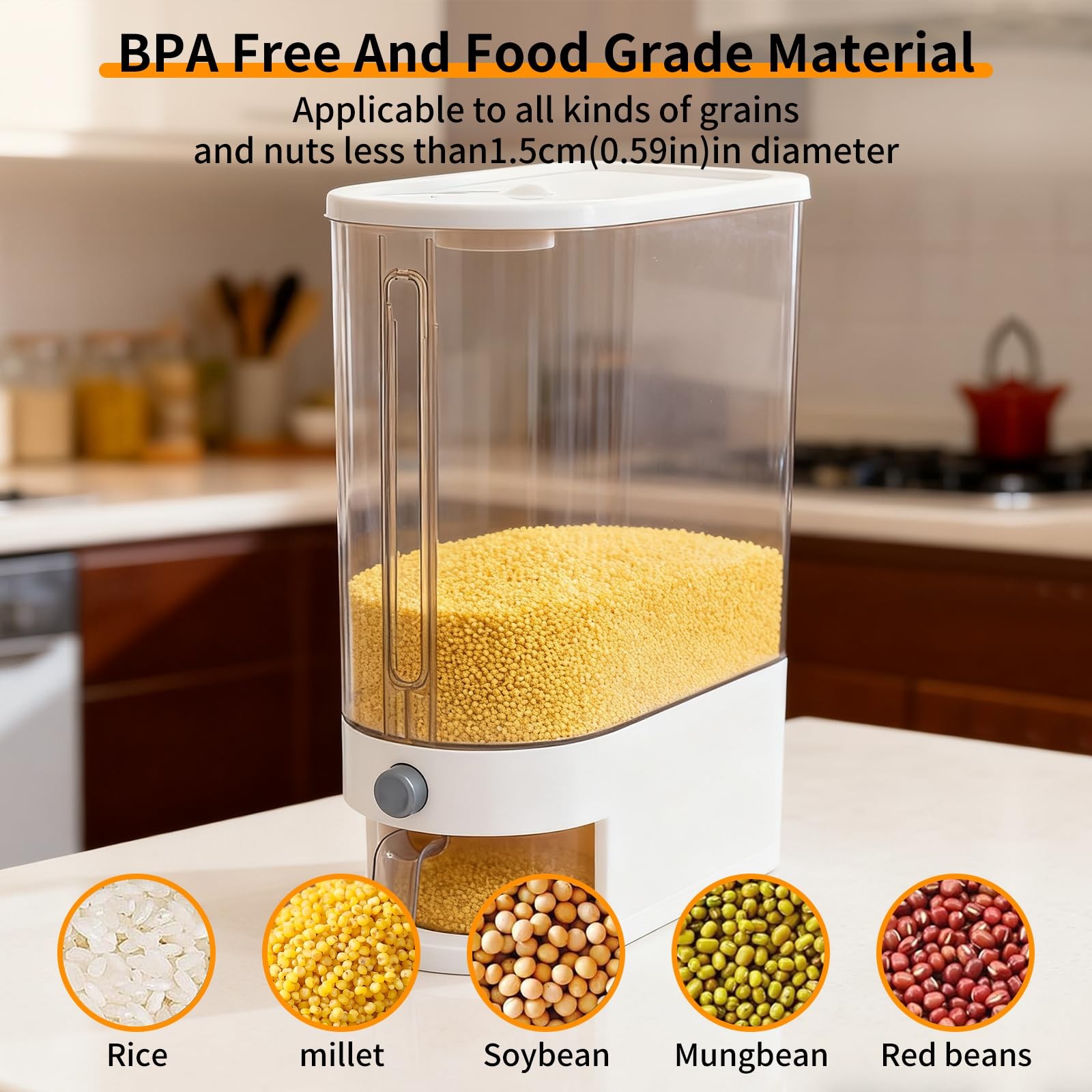 Rice Storage Container, Airtight Food Storage Bin with Dispenser, Moisture-Pr…
