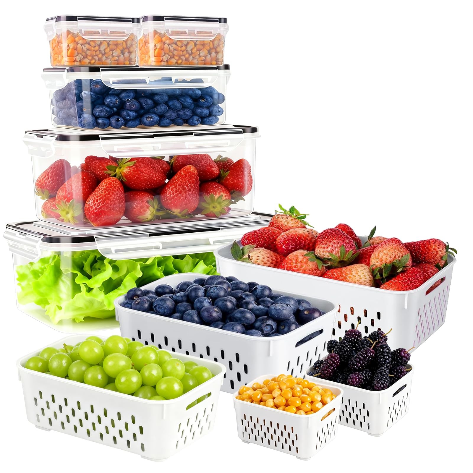 5 Pack Fruit Storage Containers for Fridge, Leakproof Food Containers with Re…