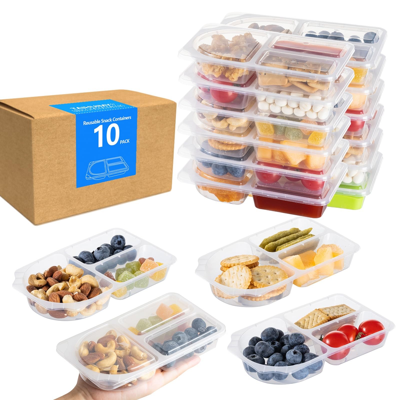 TAIHUIMY 9oz Reusable Snack Containers with Lids for Kid, New 3 Compartment L…