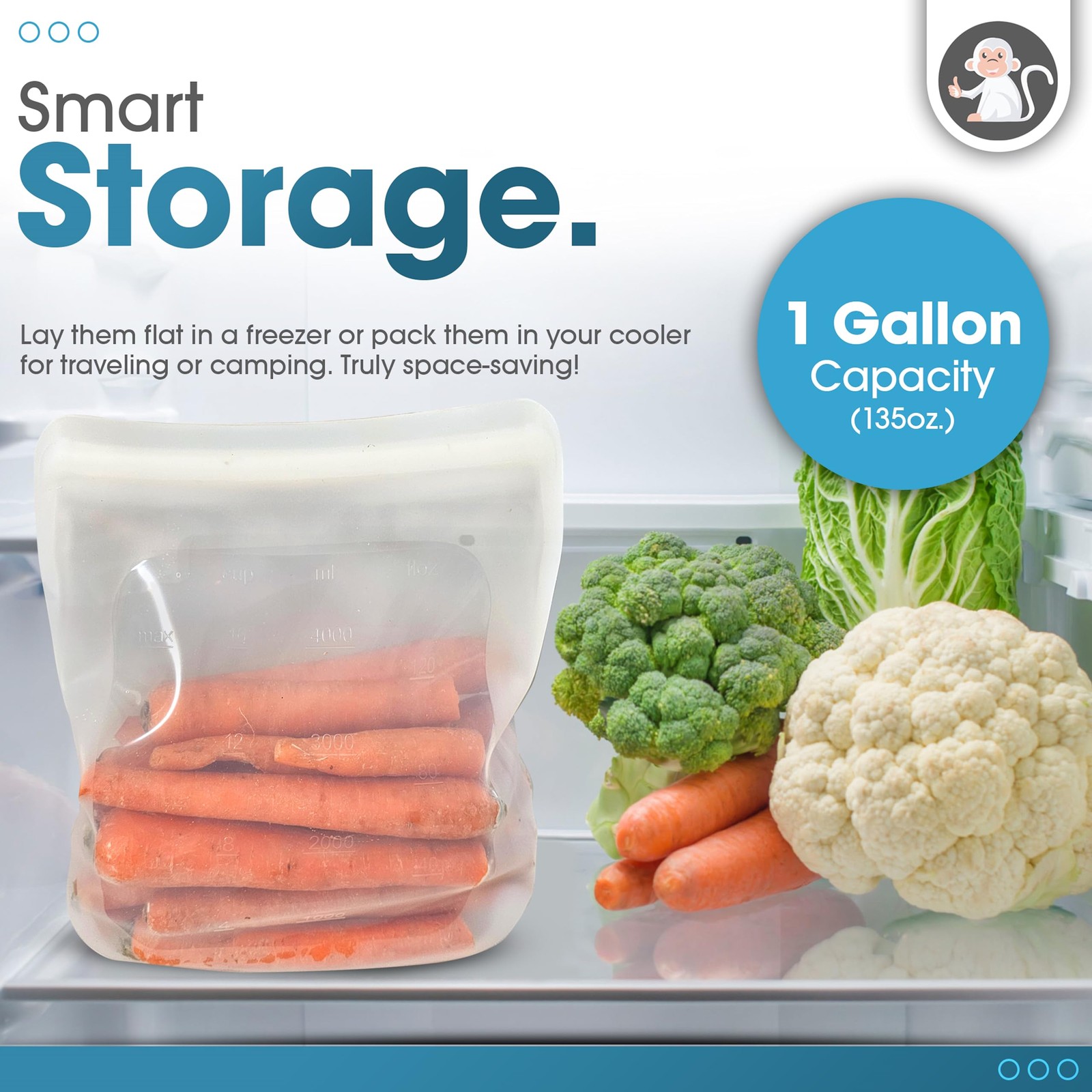 Albino Monkey Reusable Silicone Food Storage Bag Xxl 1 Gallon 135 Oz –