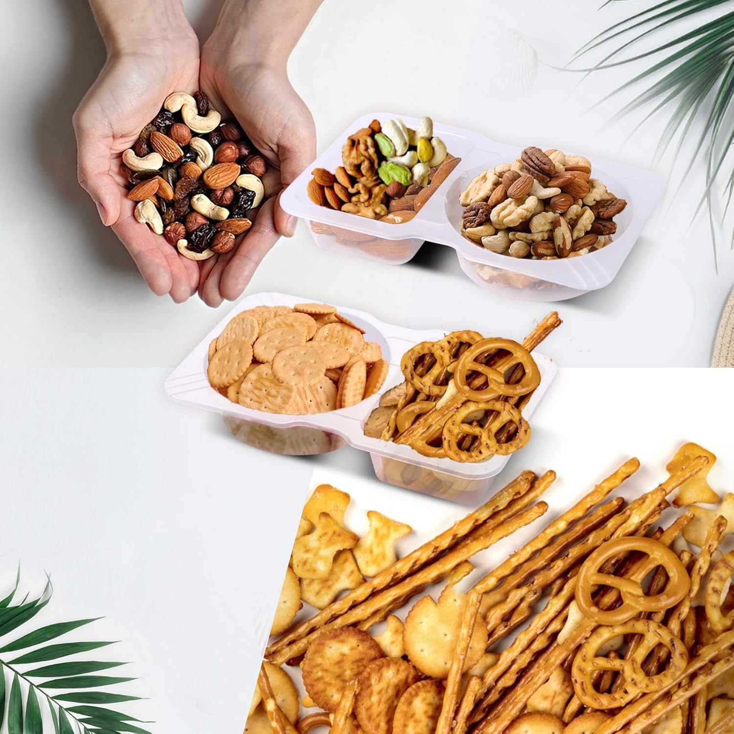 15 Sets Reusable Snack Containers 2 Compartments with Lids for Sauces On-the-Go