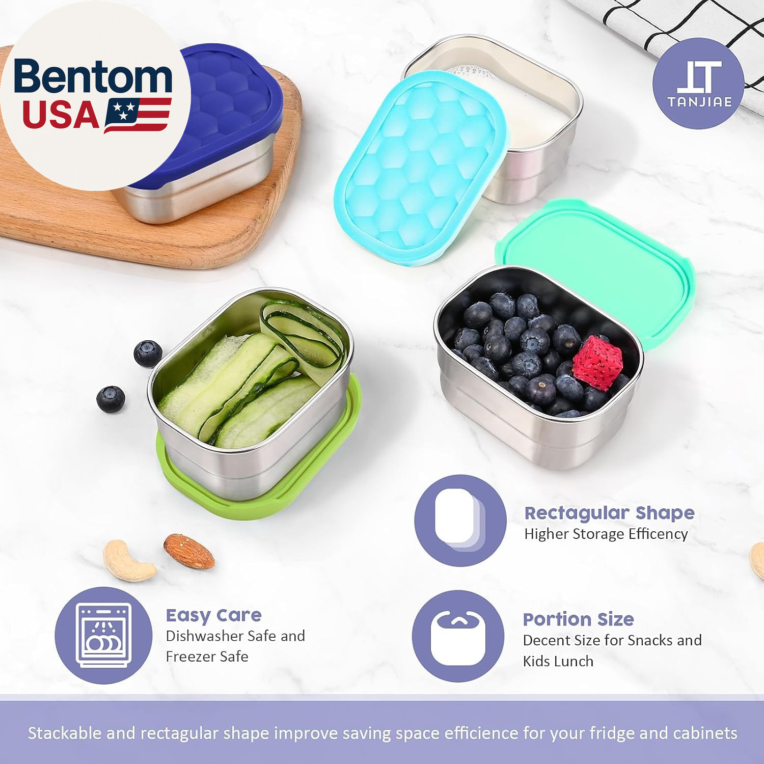 4Pack 8Oz Small (1 CUP) Stainless Steel Snack Containers for Kids | Reusable Eas