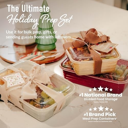 60-Piece Holiday Food Storage Set – 1-Compartment Meal Prep Containers, BPA-Free