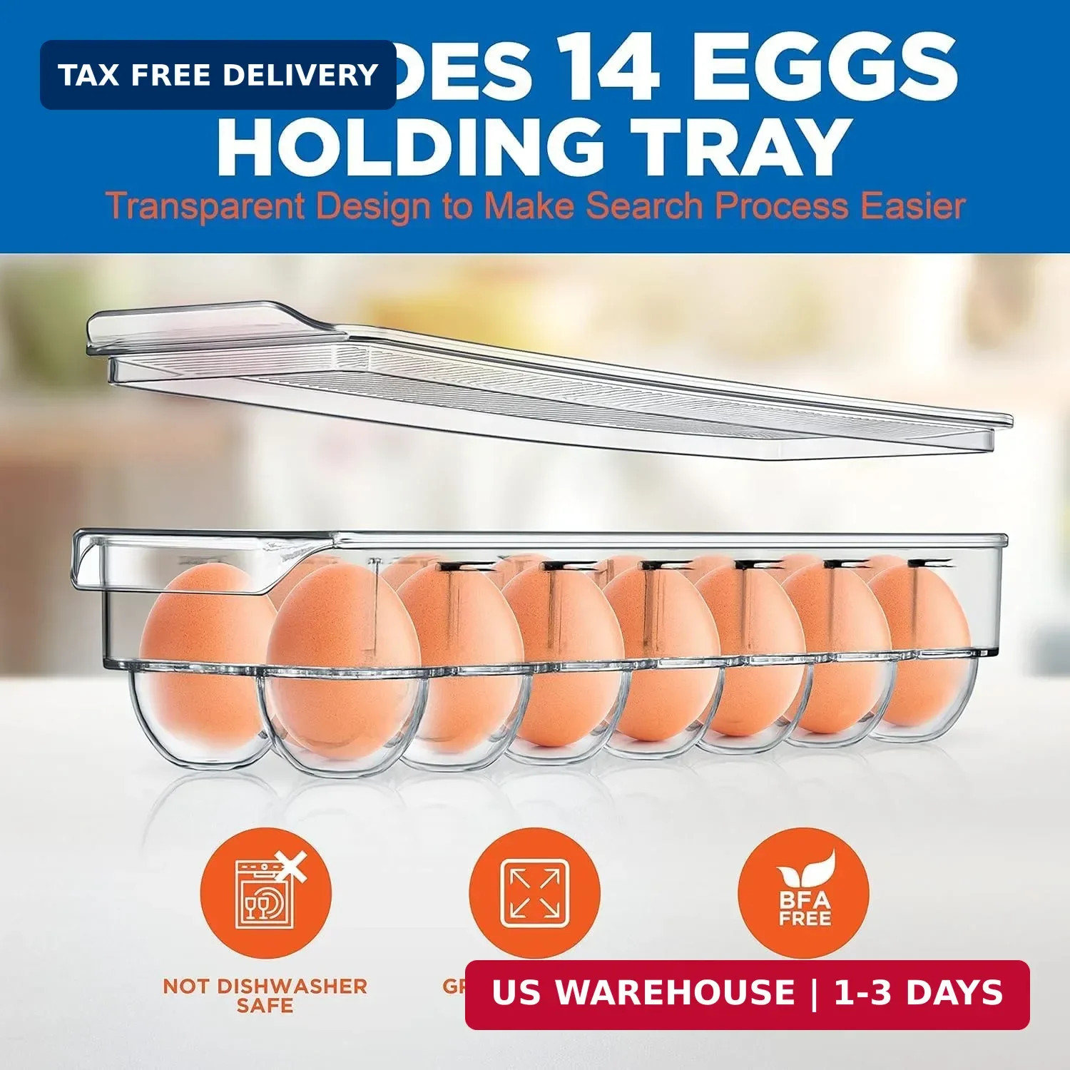 NutriChef Refrigerator Organizer Bins 6-Piece – Plastic Storage Bins with Egg Ho