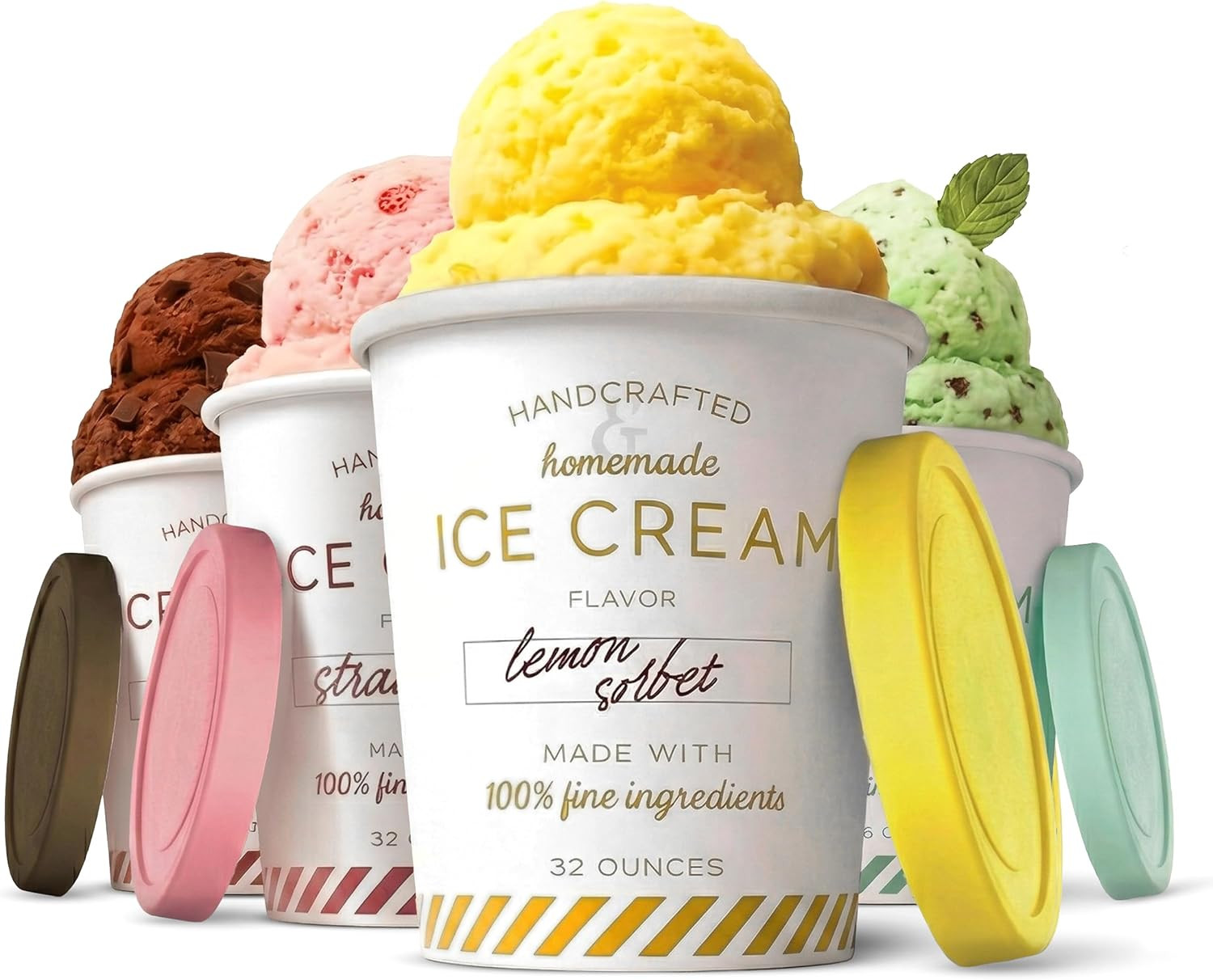 32 Oz Ice Cream Containers with Airtight Silicone Lids ( 4-Pack ) Homemade Ice C