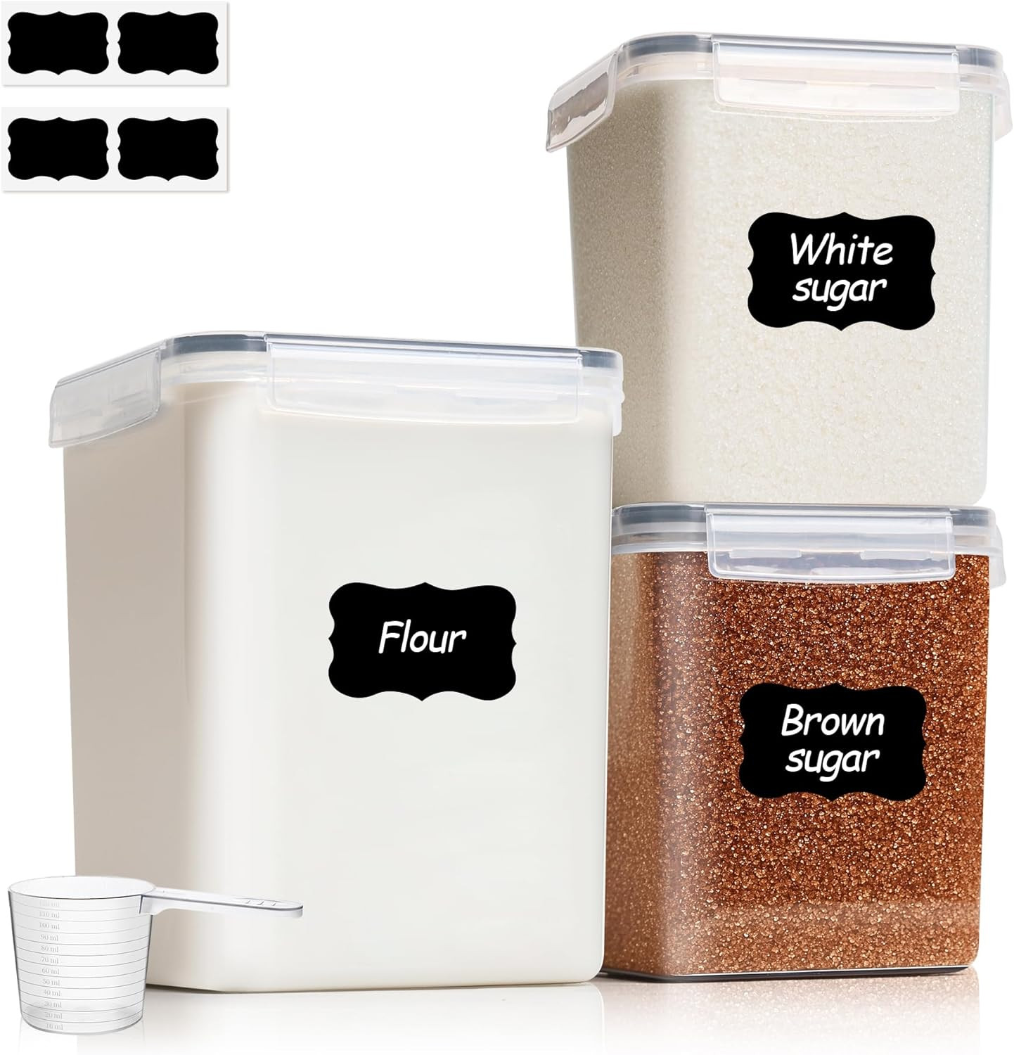 3 PCS Airtight Flour and Sugar Container for Pantry – 5Lb Flour Capacity – 7.1 I