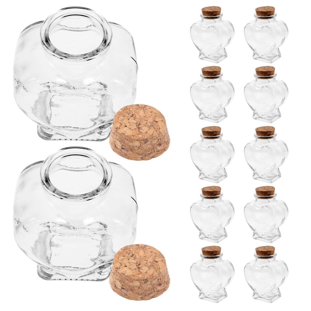 12Pcs Mini Reusable Glass Heart Jars with Cork for Wedding Decoration
