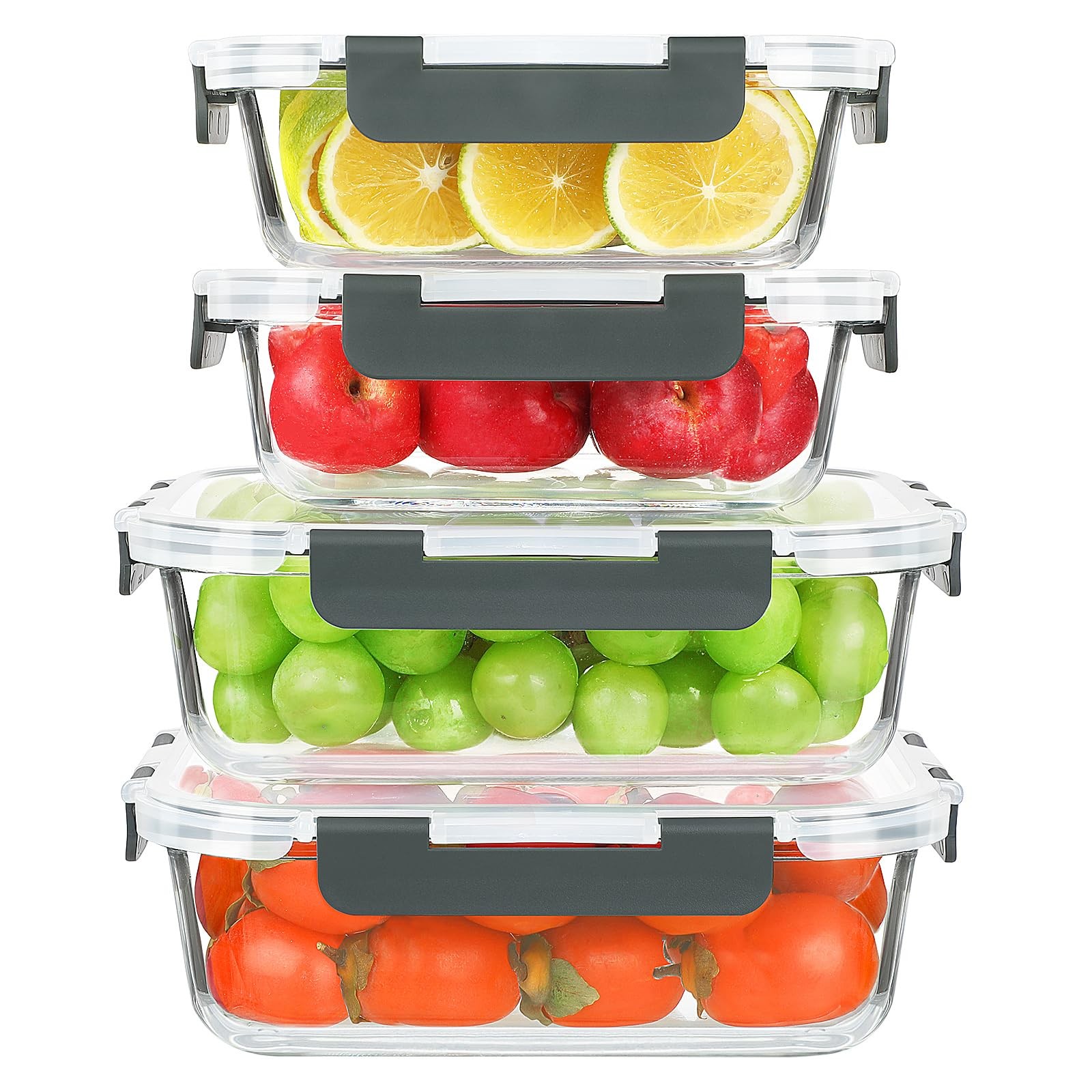 4 Pack 52oz+22oz Large Glass Food Storage Containers Set with Airtight Lids, …